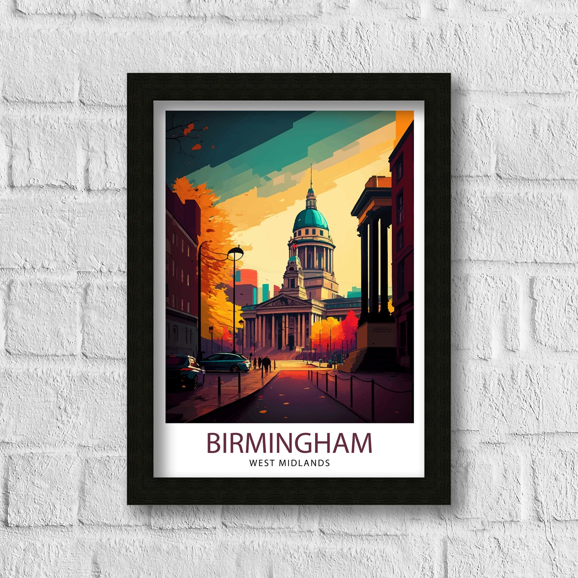 Birmingham England Travel Print Birmingham Wall Art Birmingham Cityscape UK Travel Poster England Home Decor Birmingham Skyline