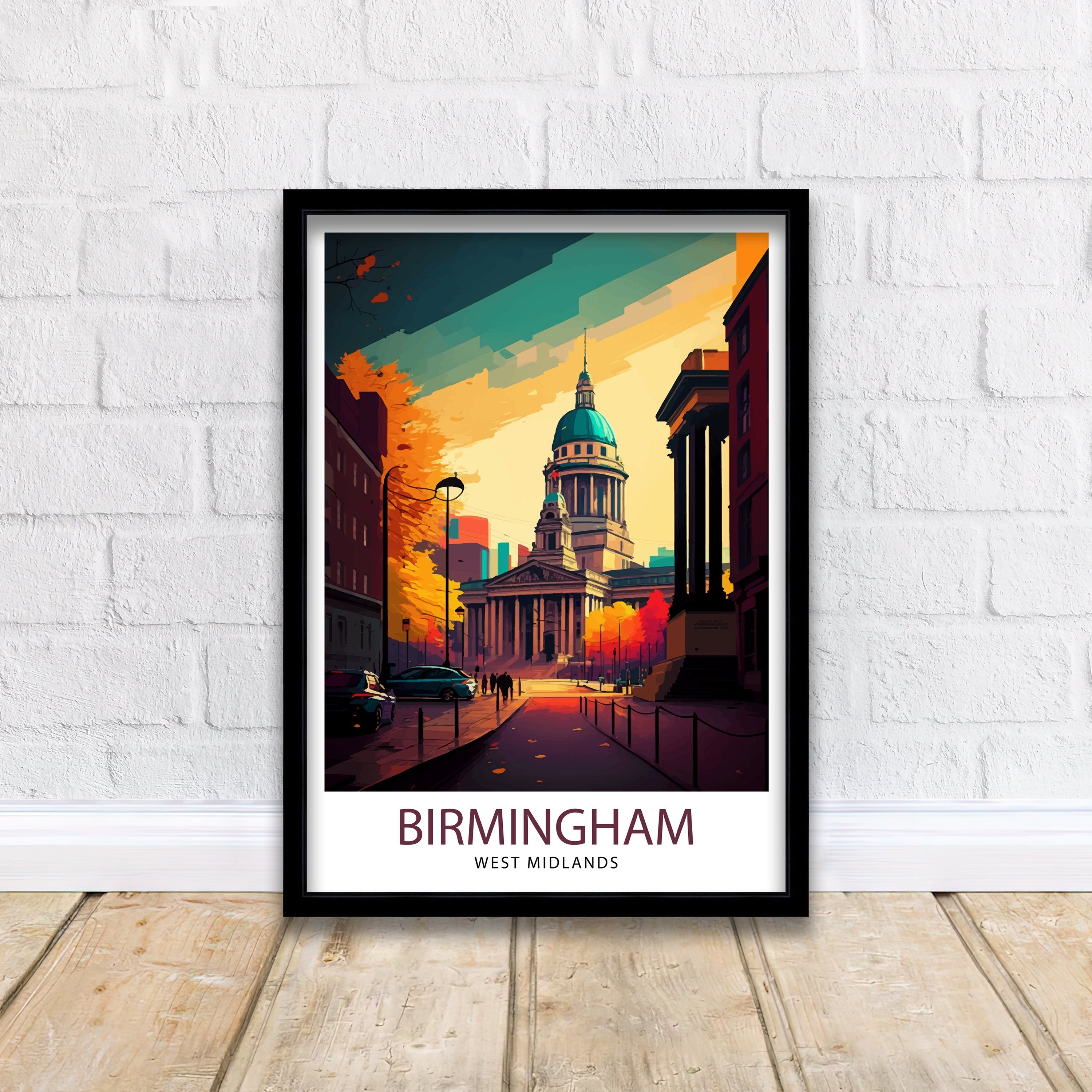 Birmingham England Travel Print Birmingham Wall Art Birmingham Cityscape UK Travel Poster England Home Decor Birmingham Skyline