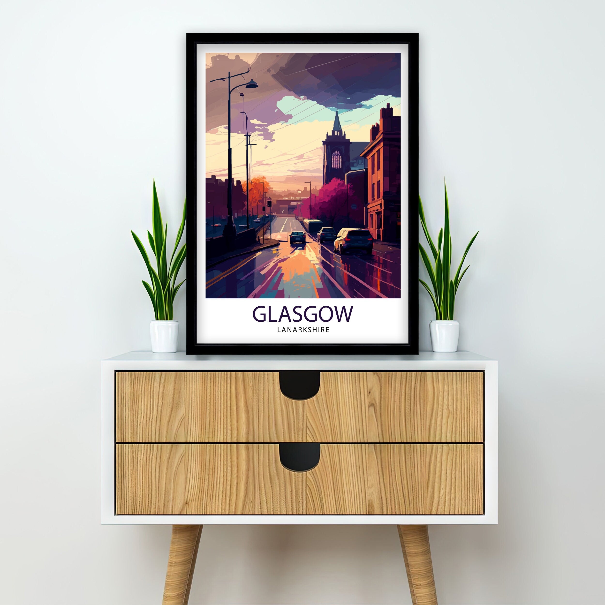 Glasgow Travel Print Glasgow Wall Art, Scotland Travel Poster Glasgow Illustration Glasgow Gift Glasgow Home Decor