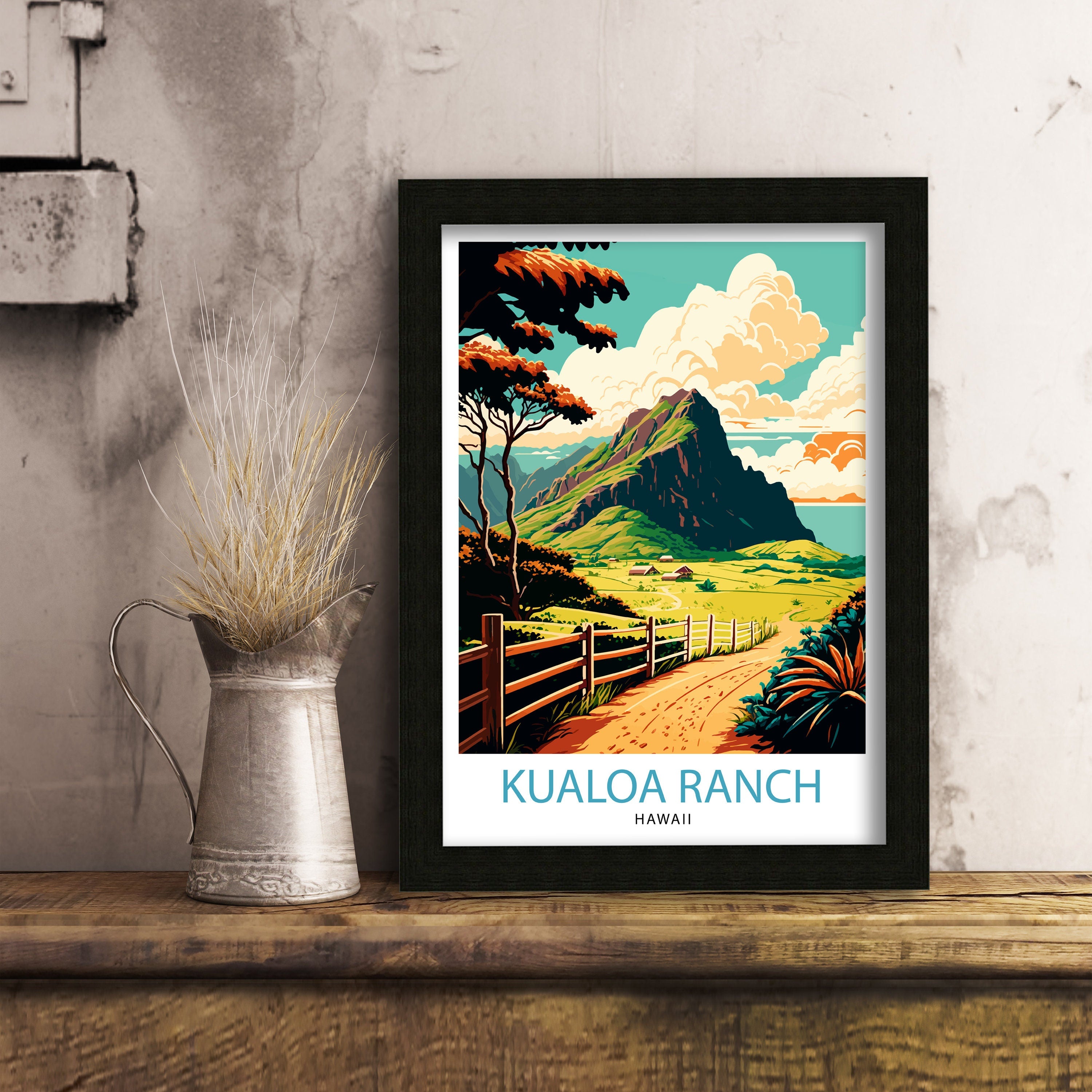 Kualoa Ranch Hawaii Print, Lush Landscape Travel Poster