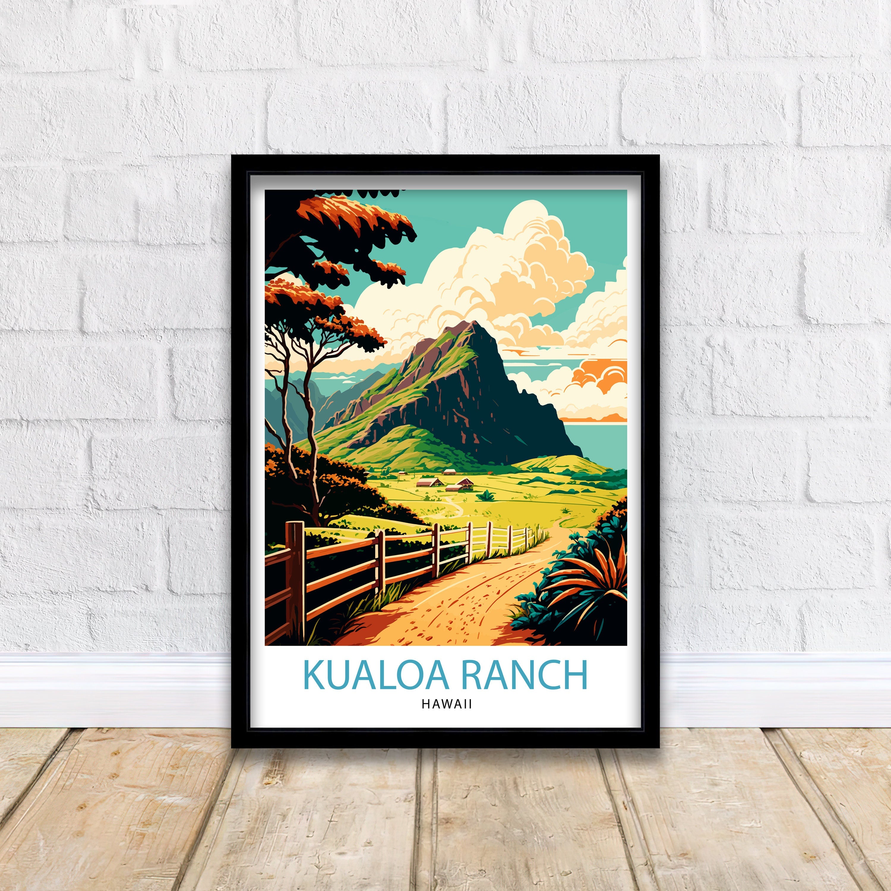 Kualoa Ranch Hawaii Print, Lush Landscape Travel Poster