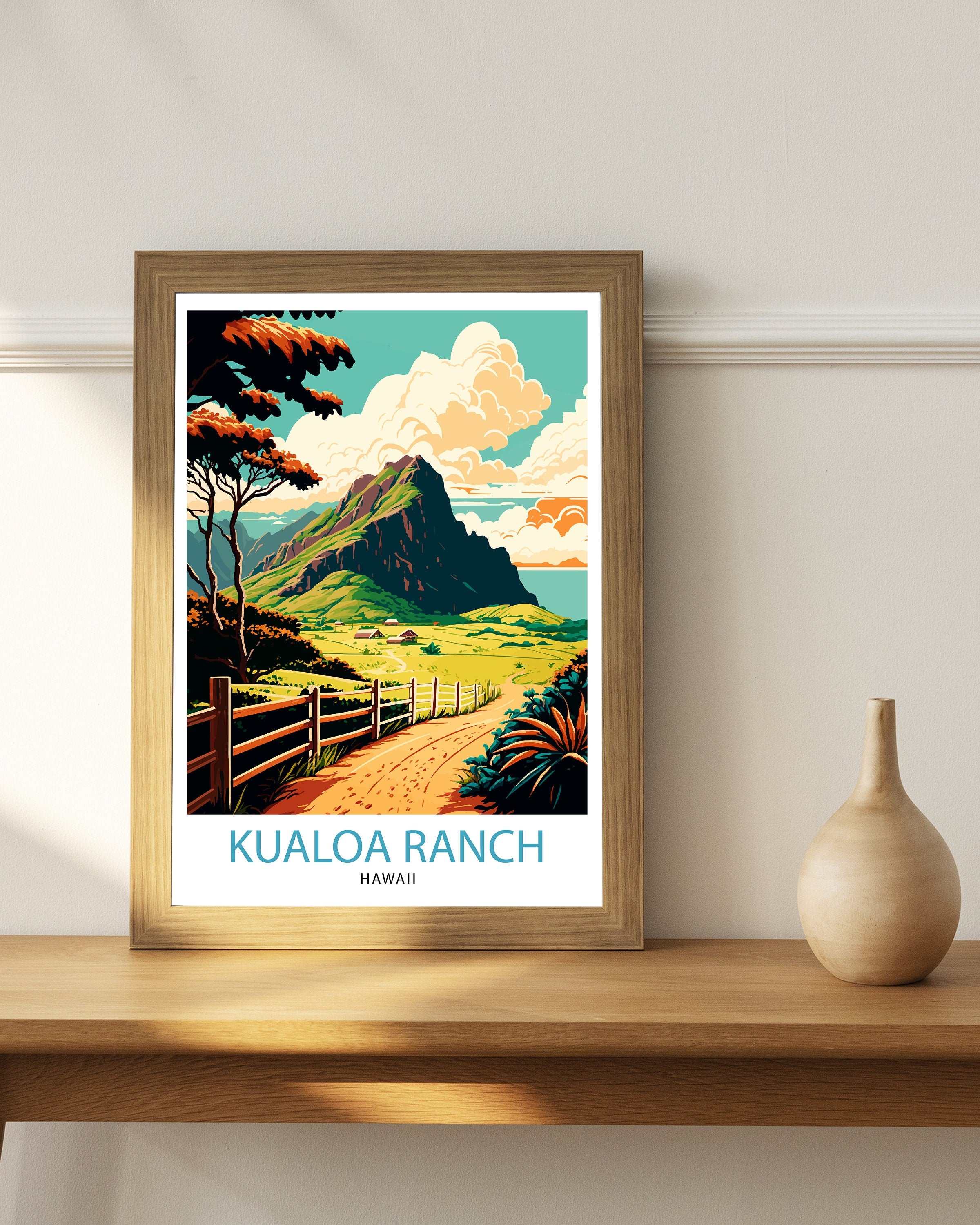 Kualoa Ranch Hawaii Print, Lush Landscape Travel Poster