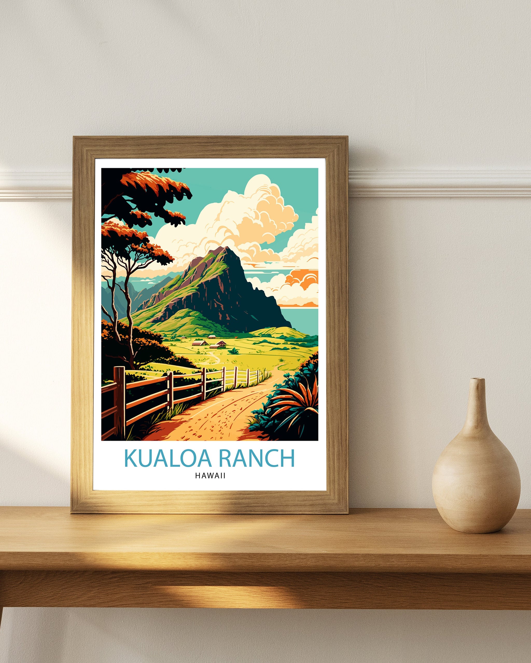 Kualoa Ranch Hawaii Print, Lush Landscape Travel Poster
