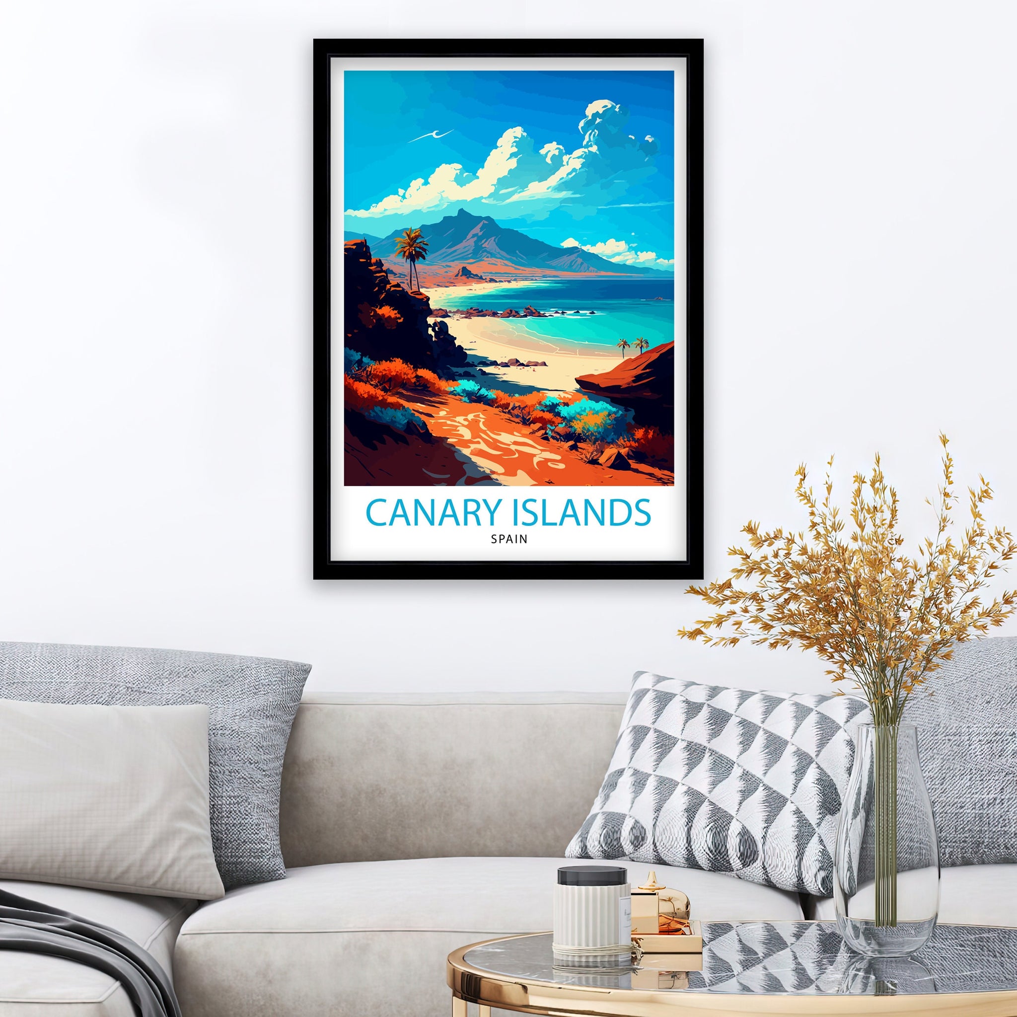 Canary Islands Travel Print Wall Art Decor Canary Islands Illustration Travel Poster Canary Islands Gift Home Living Decor, Spain Travel