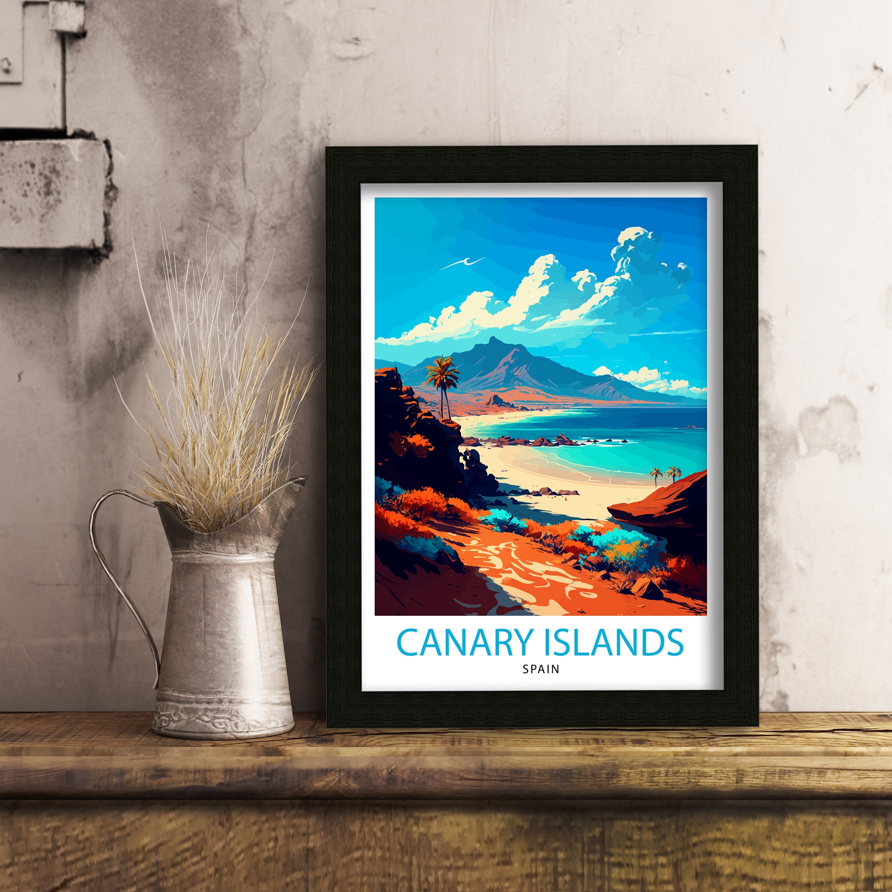 Canary Islands Travel Print Wall Art Decor Canary Islands Illustration Travel Poster Canary Islands Gift Home Living Decor, Spain Travel