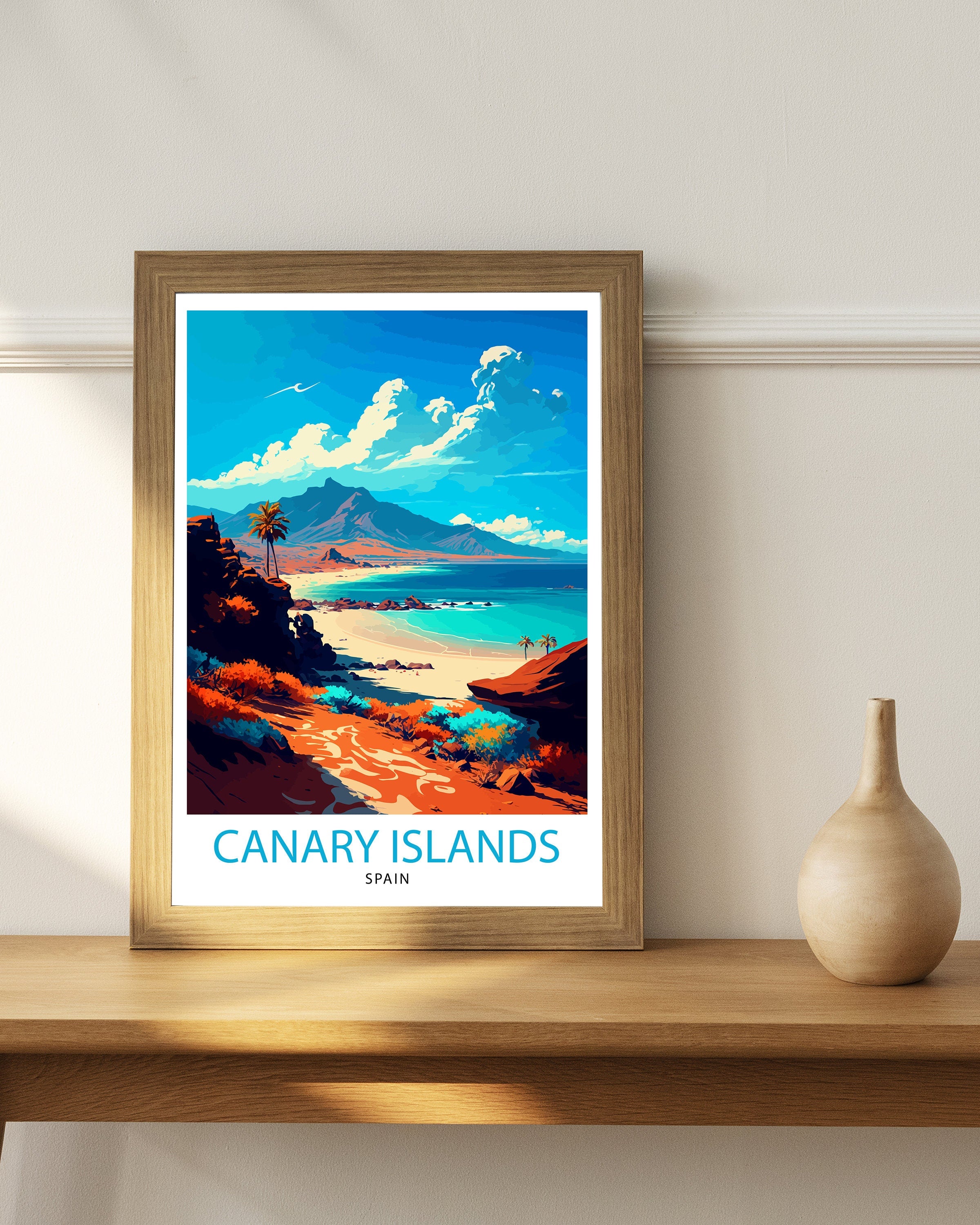 Canary Islands Travel Print Wall Art Decor Canary Islands Illustration Travel Poster Canary Islands Gift Home Living Decor, Spain Travel
