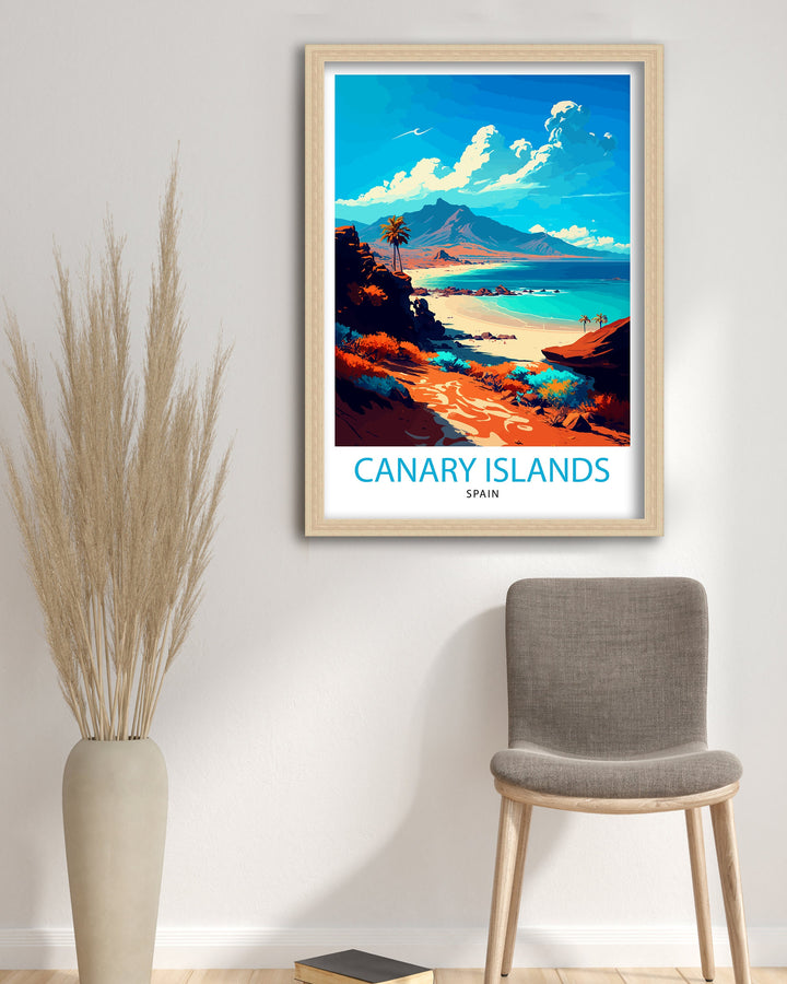 Canary Islands Travel Poster Wall Art Decor Canary Islands Illustration Travel Poster Canary Islands Gift Home Living Decor, Spain Travel