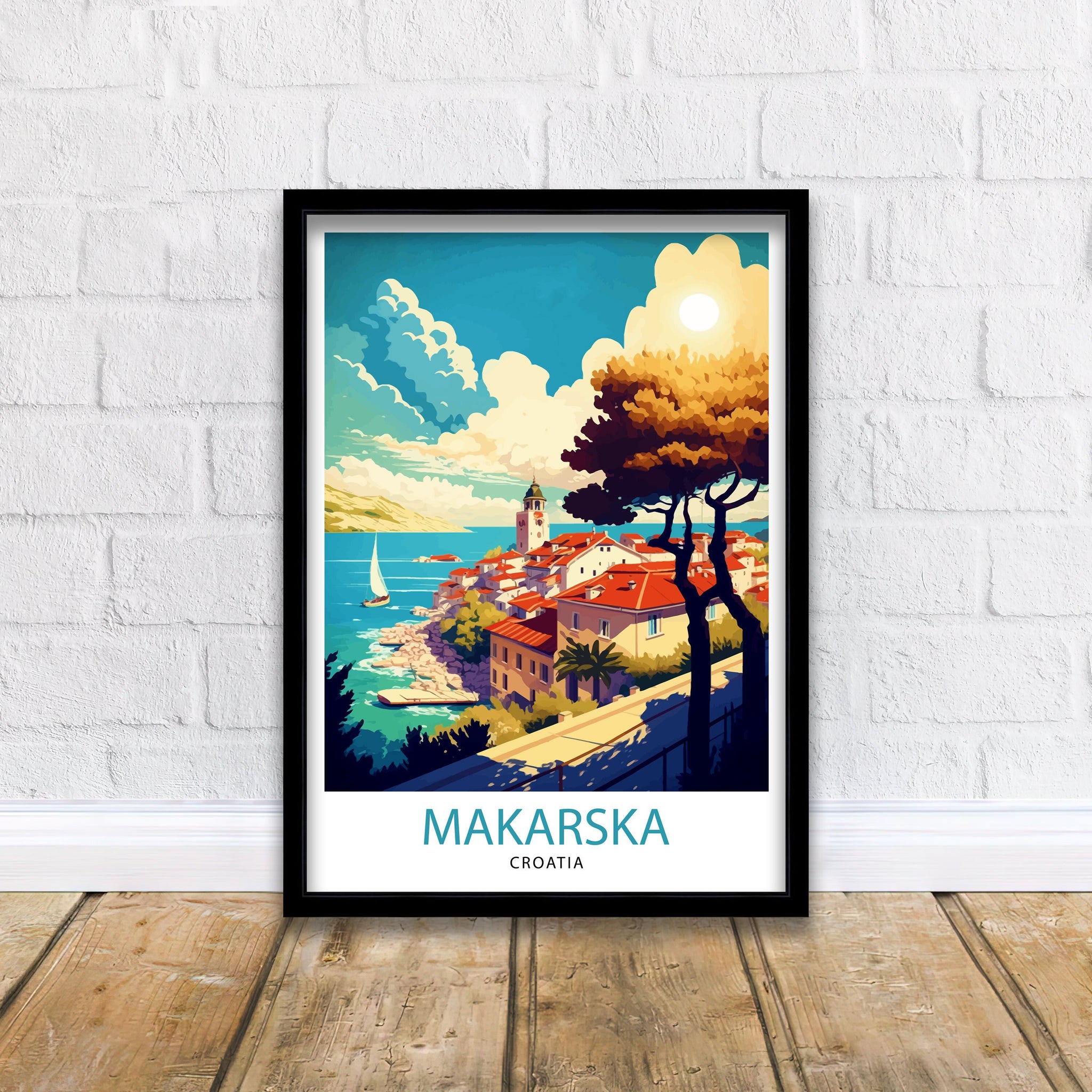 Makarska Croatia Art Print, Coastal Illustration