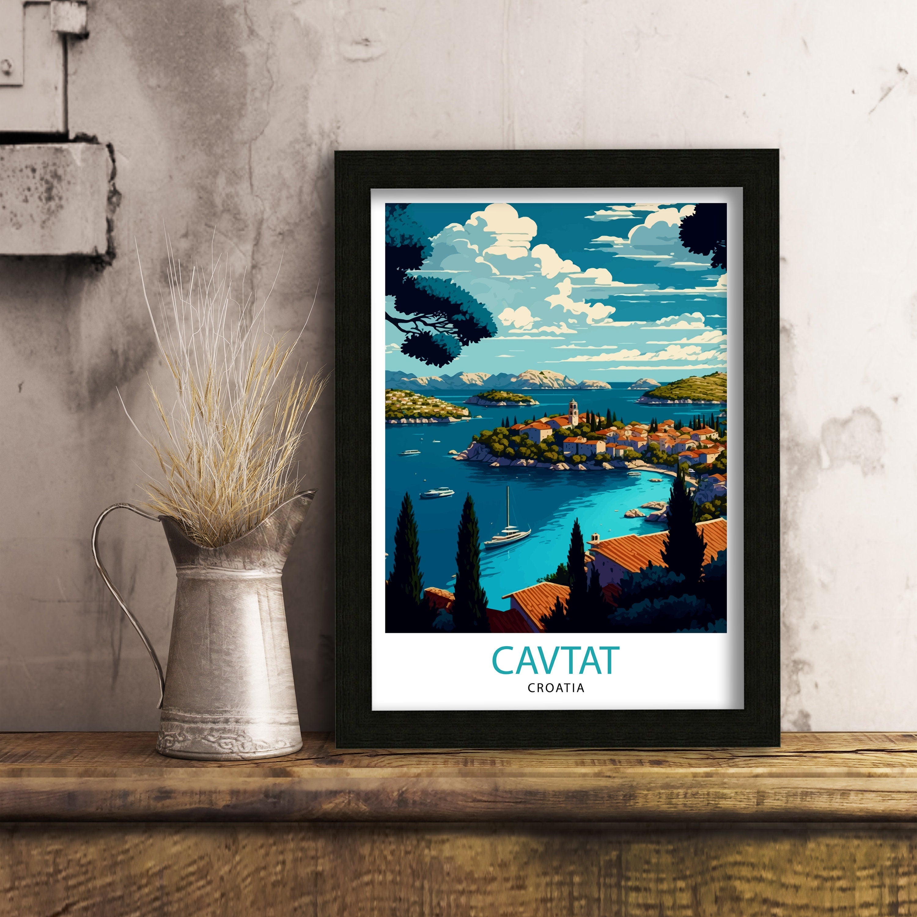 Cavtat Croatia Travel Poster | Colorful Illustration Art Print