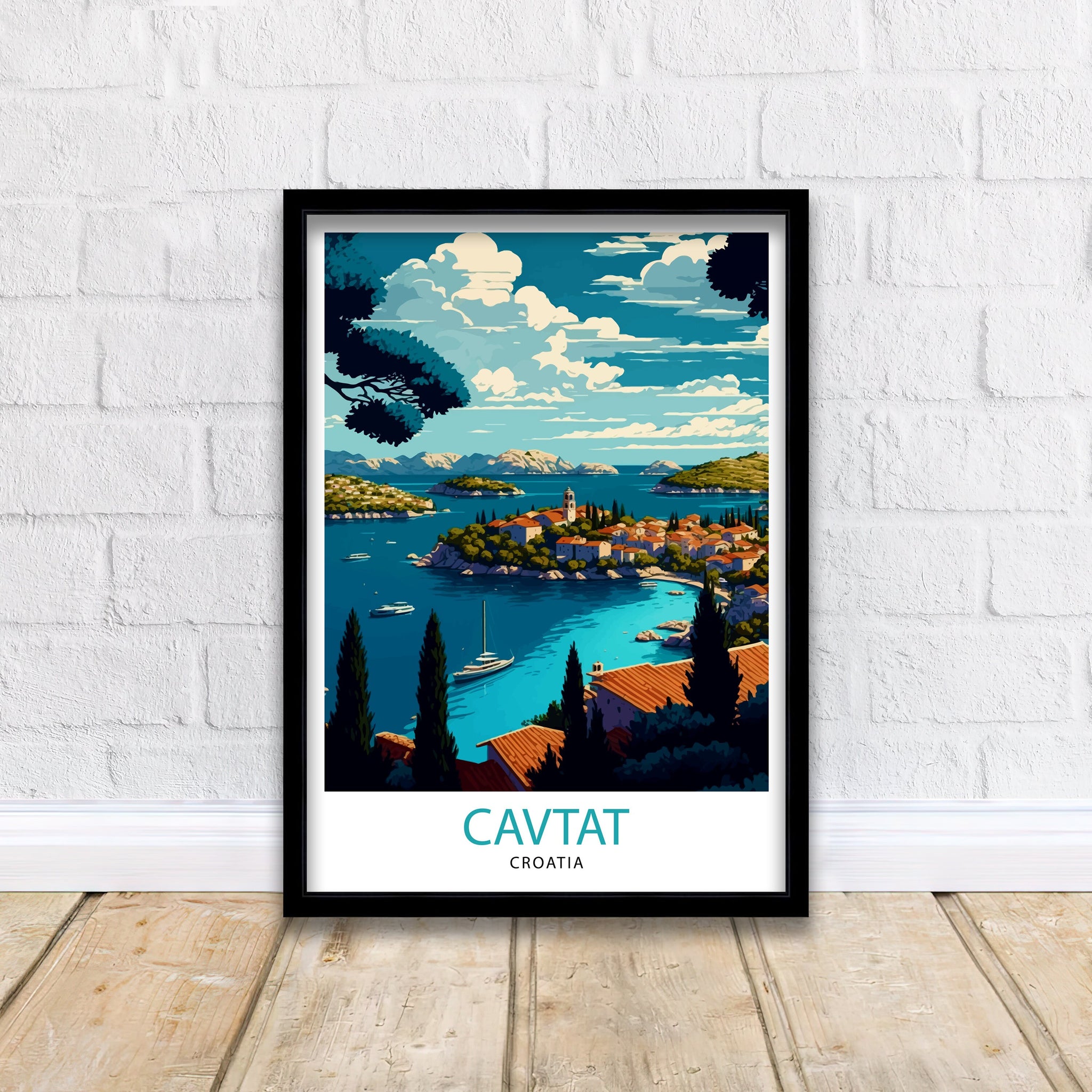 Cavtat Croatia Travel Poster | Colorful Illustration Art Print