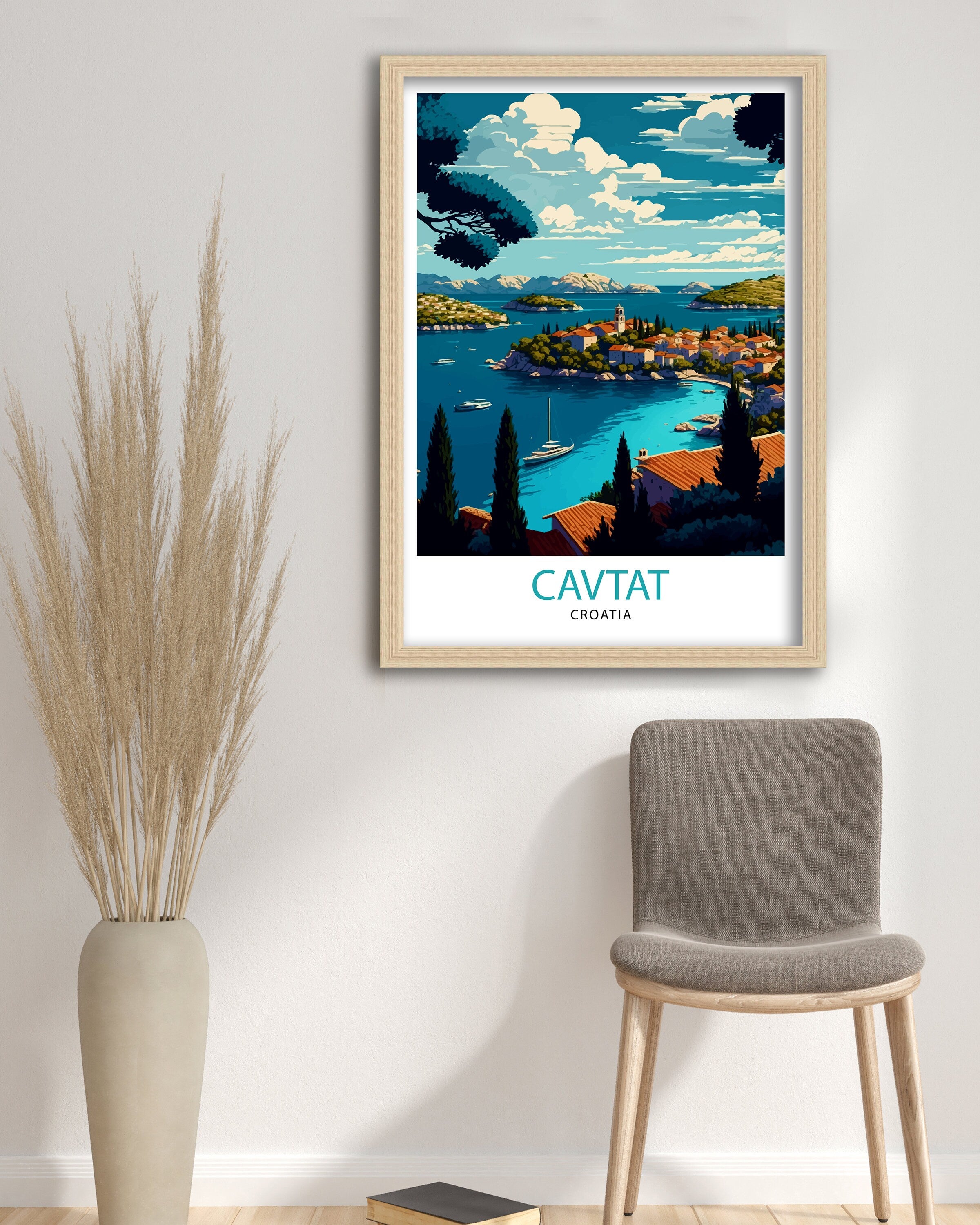 Cavtat Croatia Travel Poster | Colorful Illustration Art Print