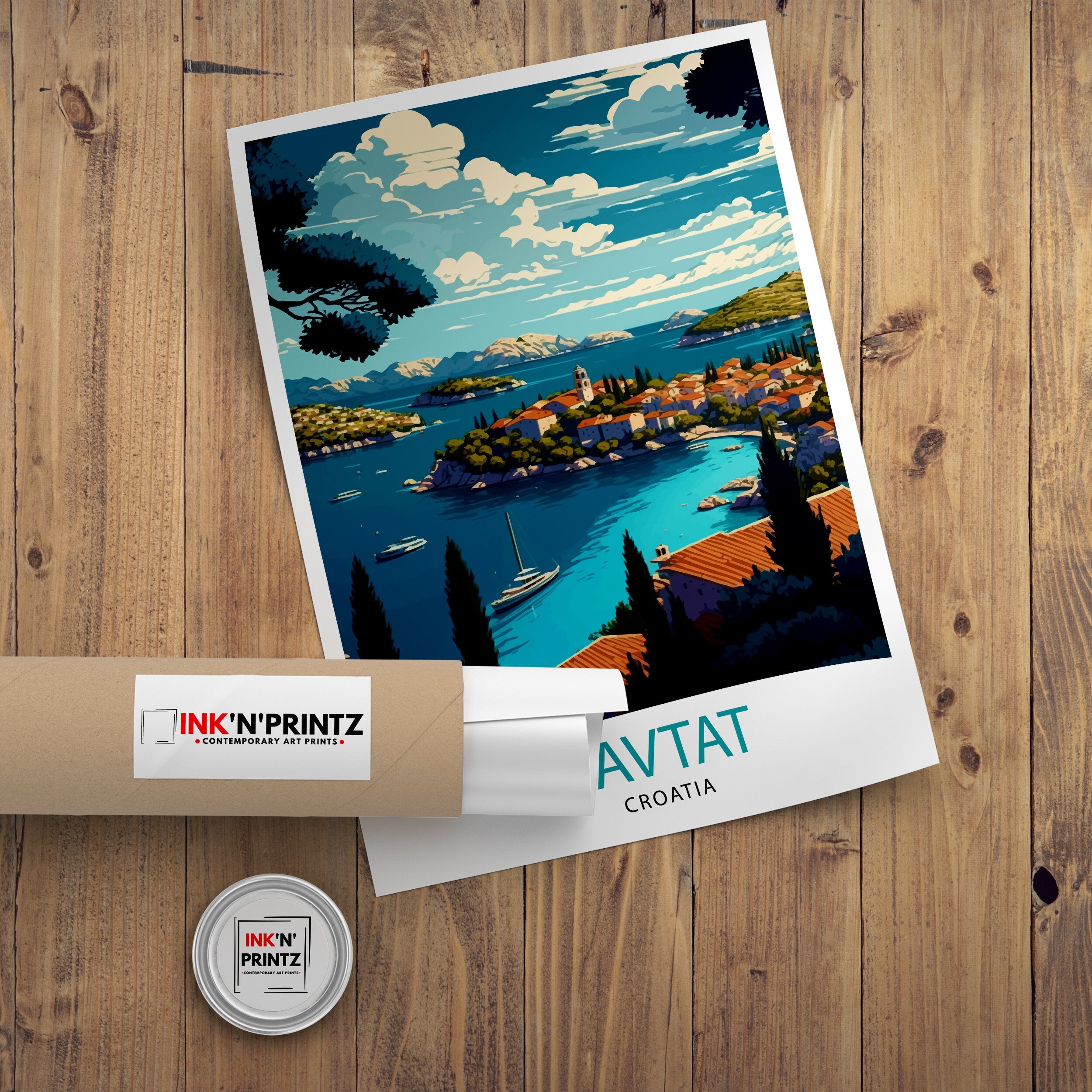 Cavtat Croatia Travel Poster | Colorful Illustration Art Print