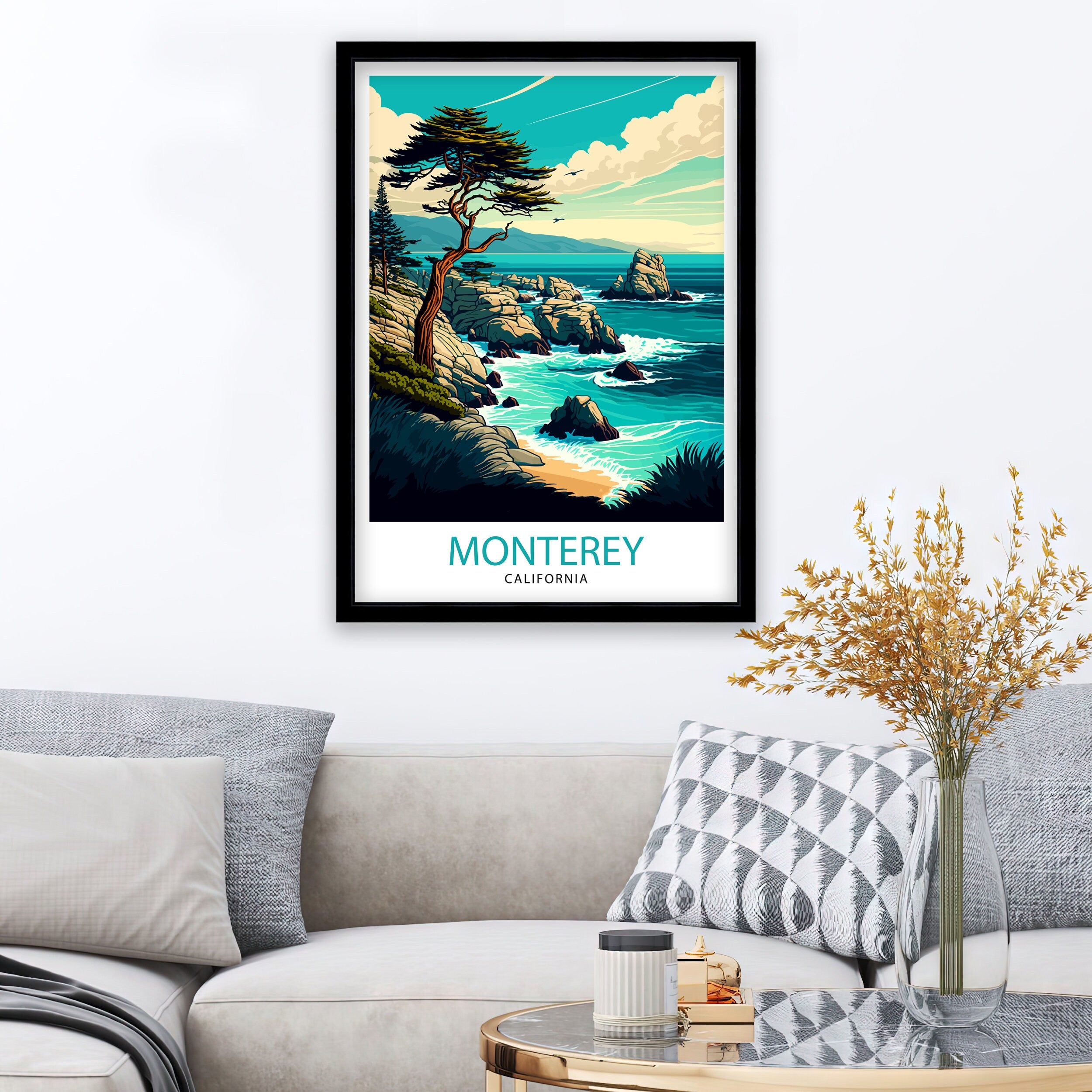 Monterey California Travel Print| Monterey Wall Decor Monterey Home Living Decor Monterey Illustration Travel Poster Gift For Monterey