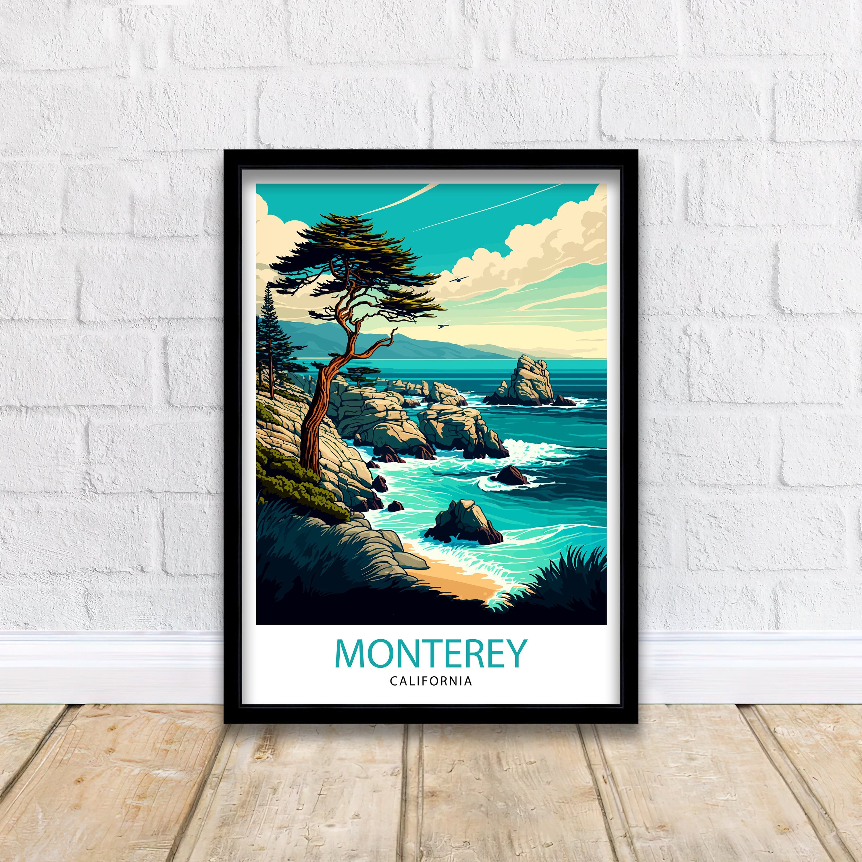 Monterey California Travel Print| Monterey Wall Decor Monterey Home Living Decor Monterey Illustration Travel Poster Gift For Monterey