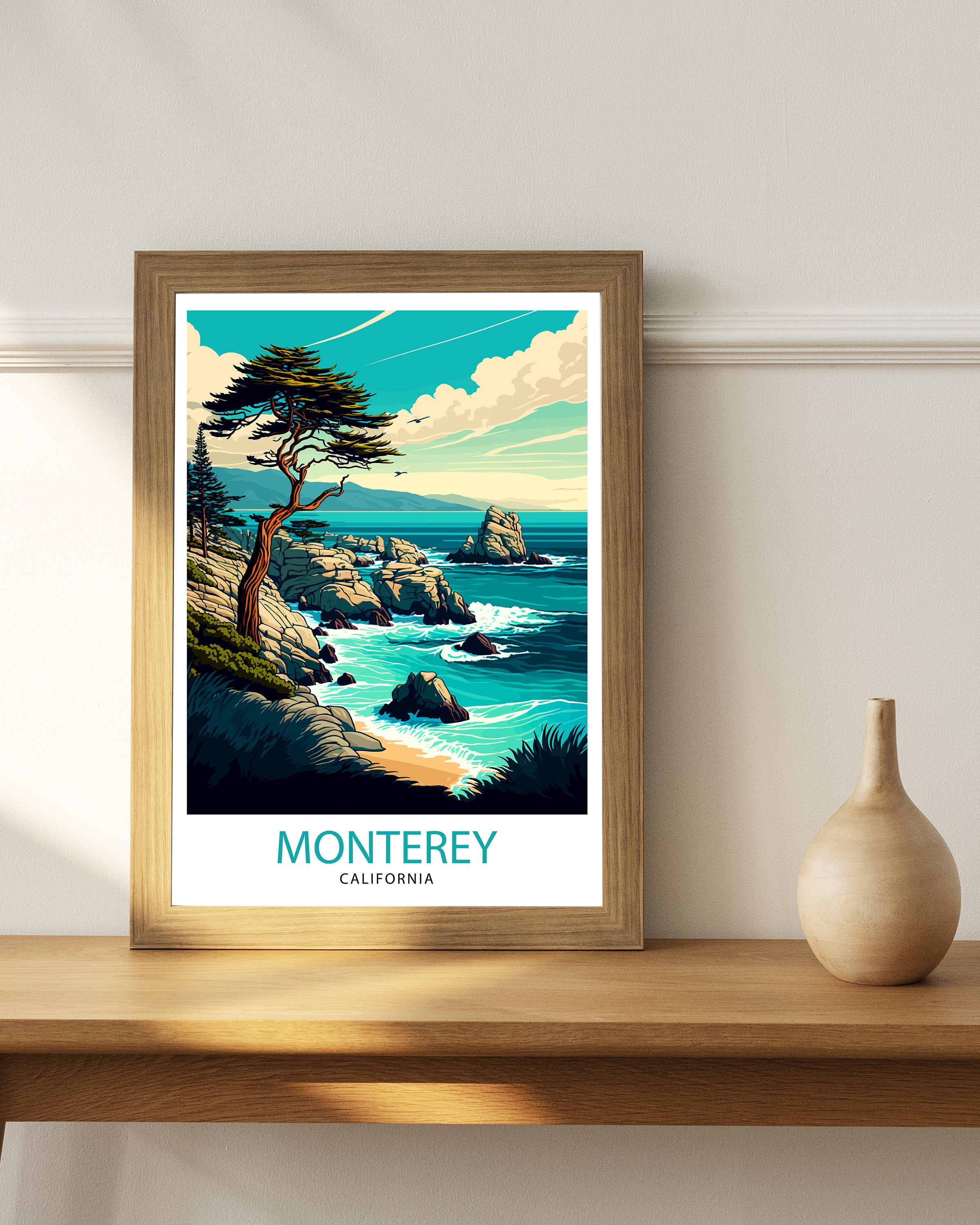 Monterey California Travel Print| Monterey Wall Decor Monterey Home Living Decor Monterey Illustration Travel Poster Gift For Monterey
