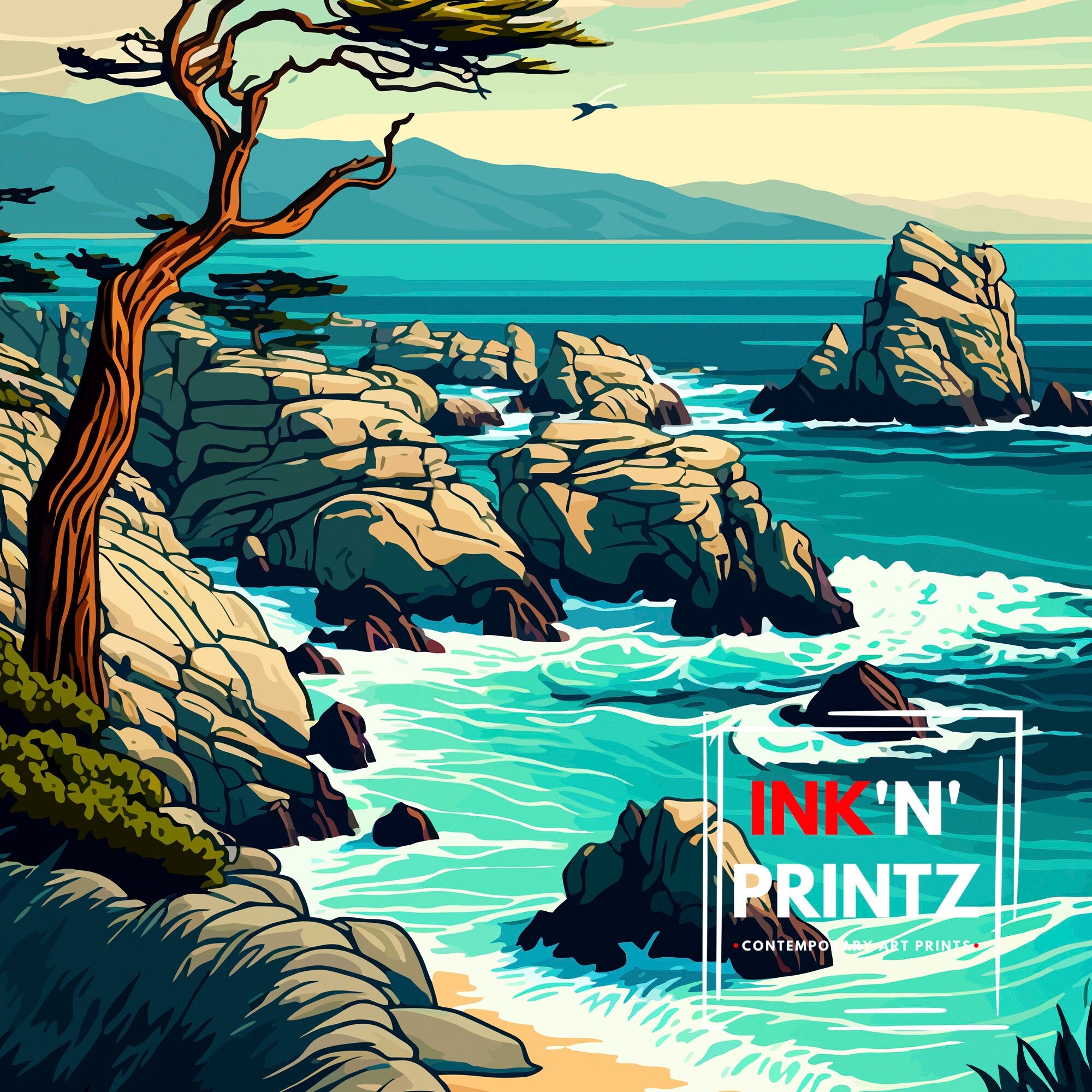 Monterey California Travel Print| Monterey Wall Decor Monterey Home Living Decor Monterey Illustration Travel Poster Gift For Monterey
