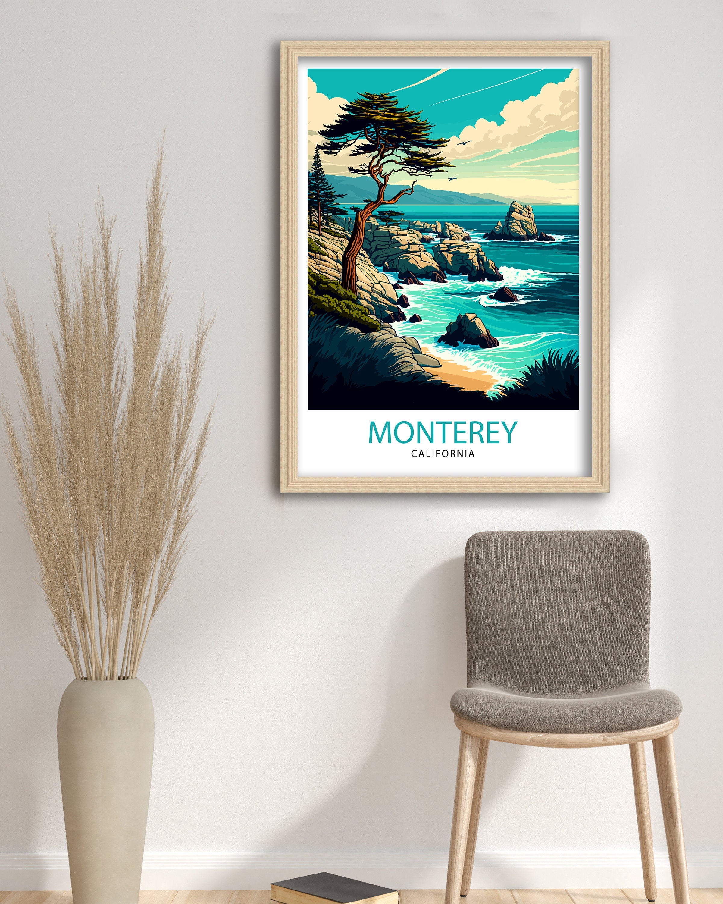 Monterey California Travel Print| Monterey Wall Decor Monterey Home Living Decor Monterey Illustration Travel Poster Gift For Monterey