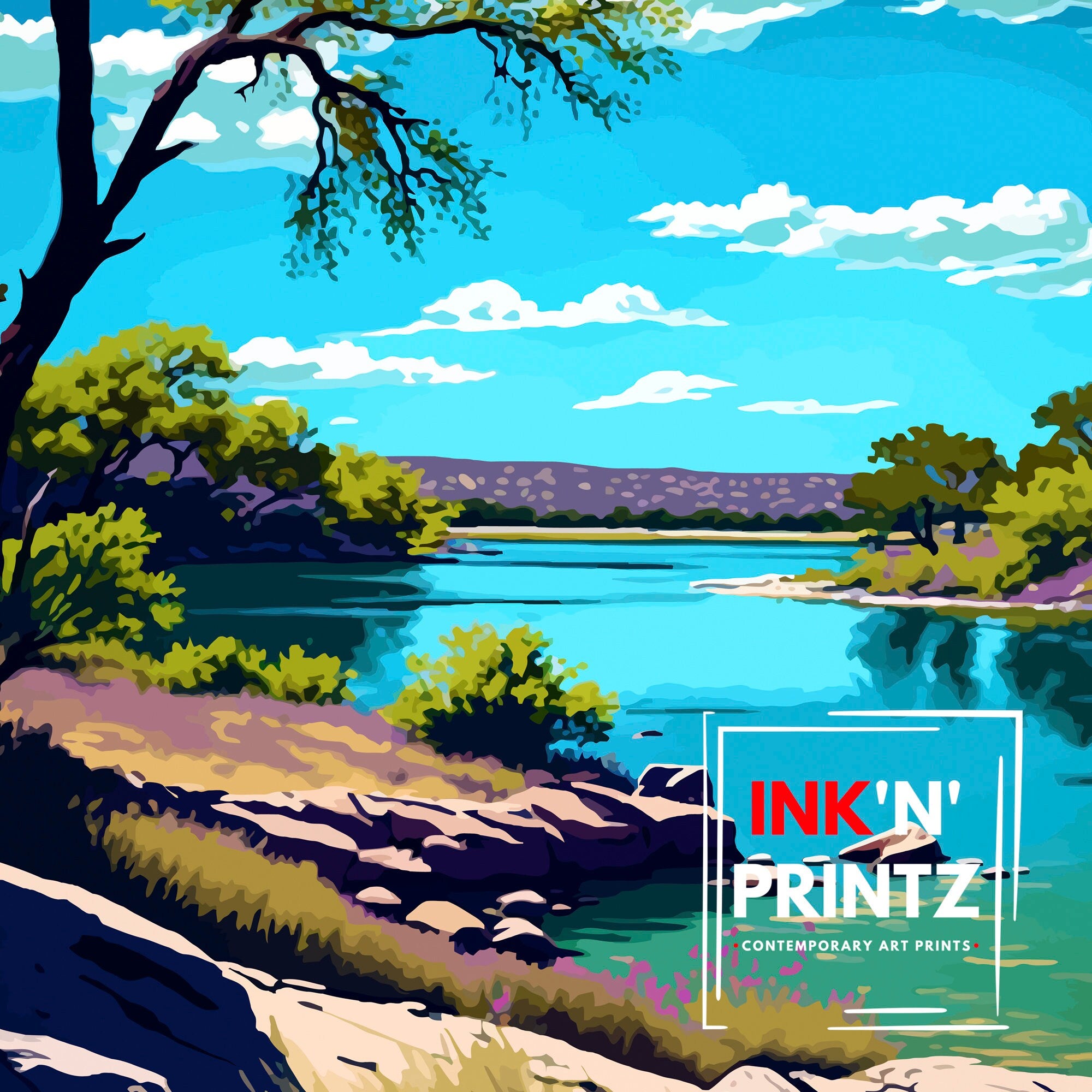 Garner State Texas Travel Print| Texas Wall Decor Texas Home Living Decor Garner State Park Illustration Travel Poster Gift for Texas Home