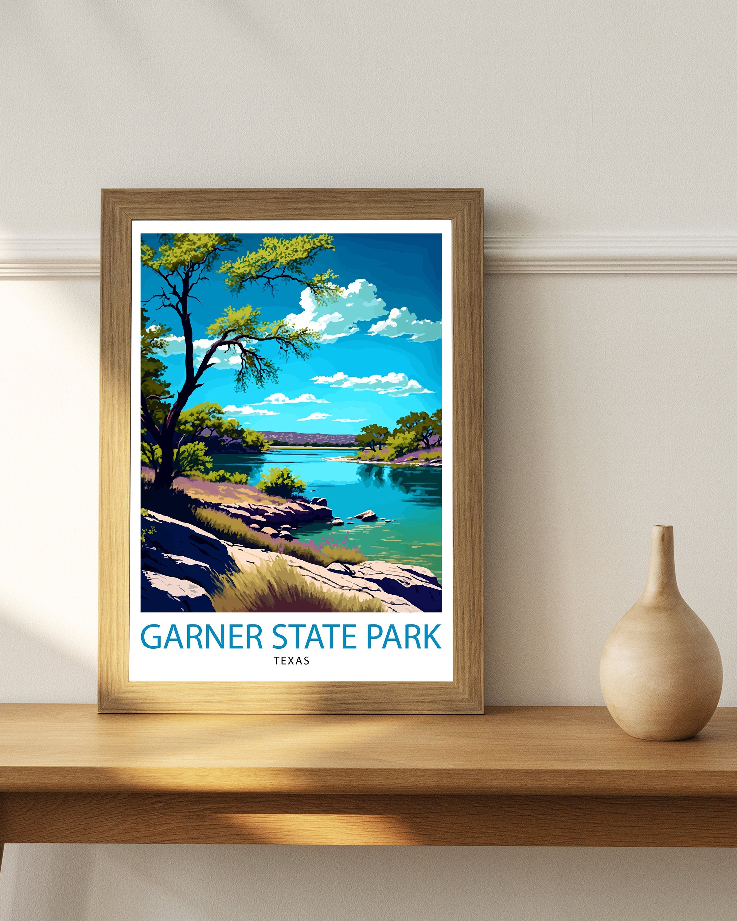 Garner State Texas Travel Print| Texas Wall Decor Texas Home Living Decor Garner State Park Illustration Travel Poster Gift for Texas Home