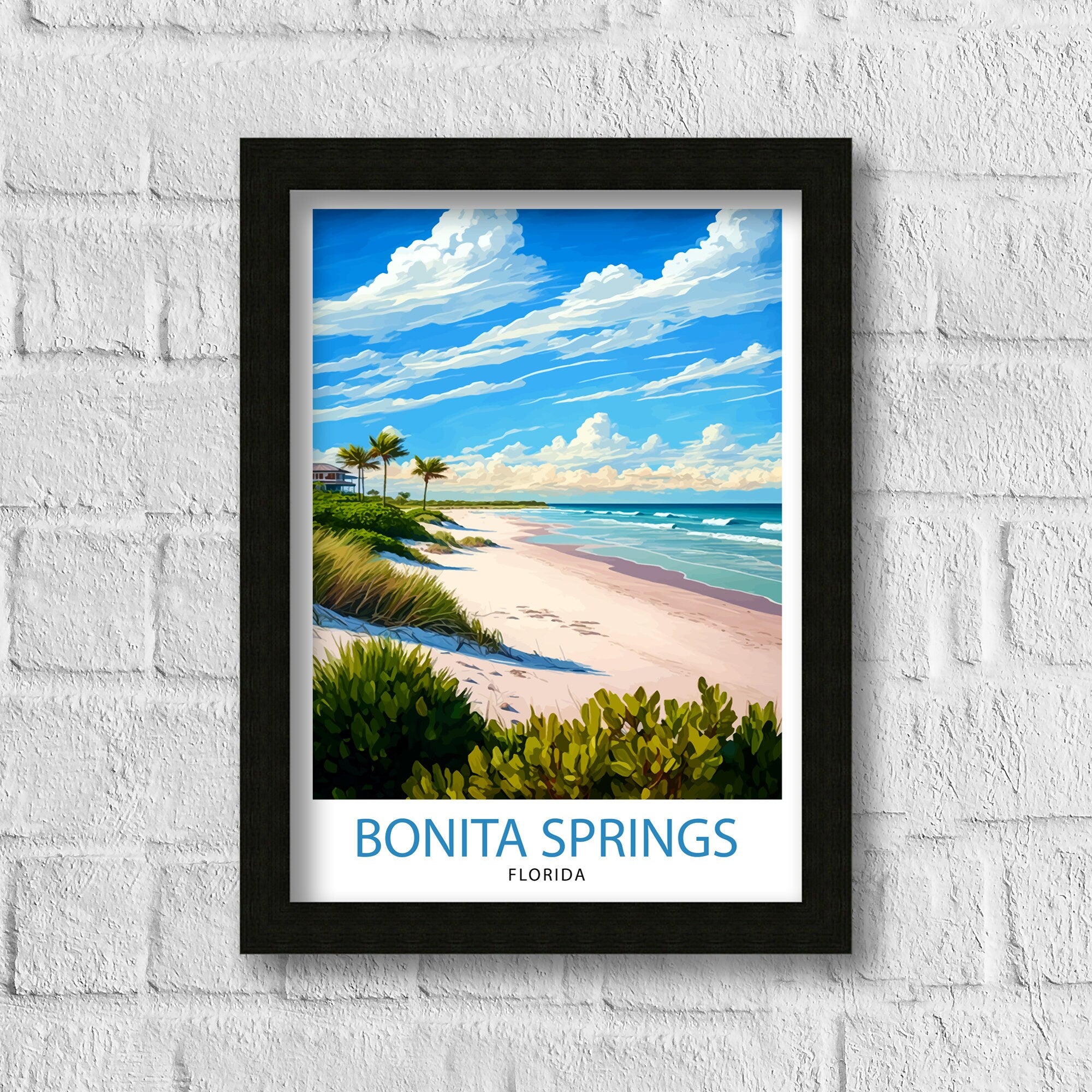Bonita Springs Florida Travel Print| Wall Art Decor Florida Travel Poster Gift for Florida Lovers Bonita Springs Illustration Florida Beach