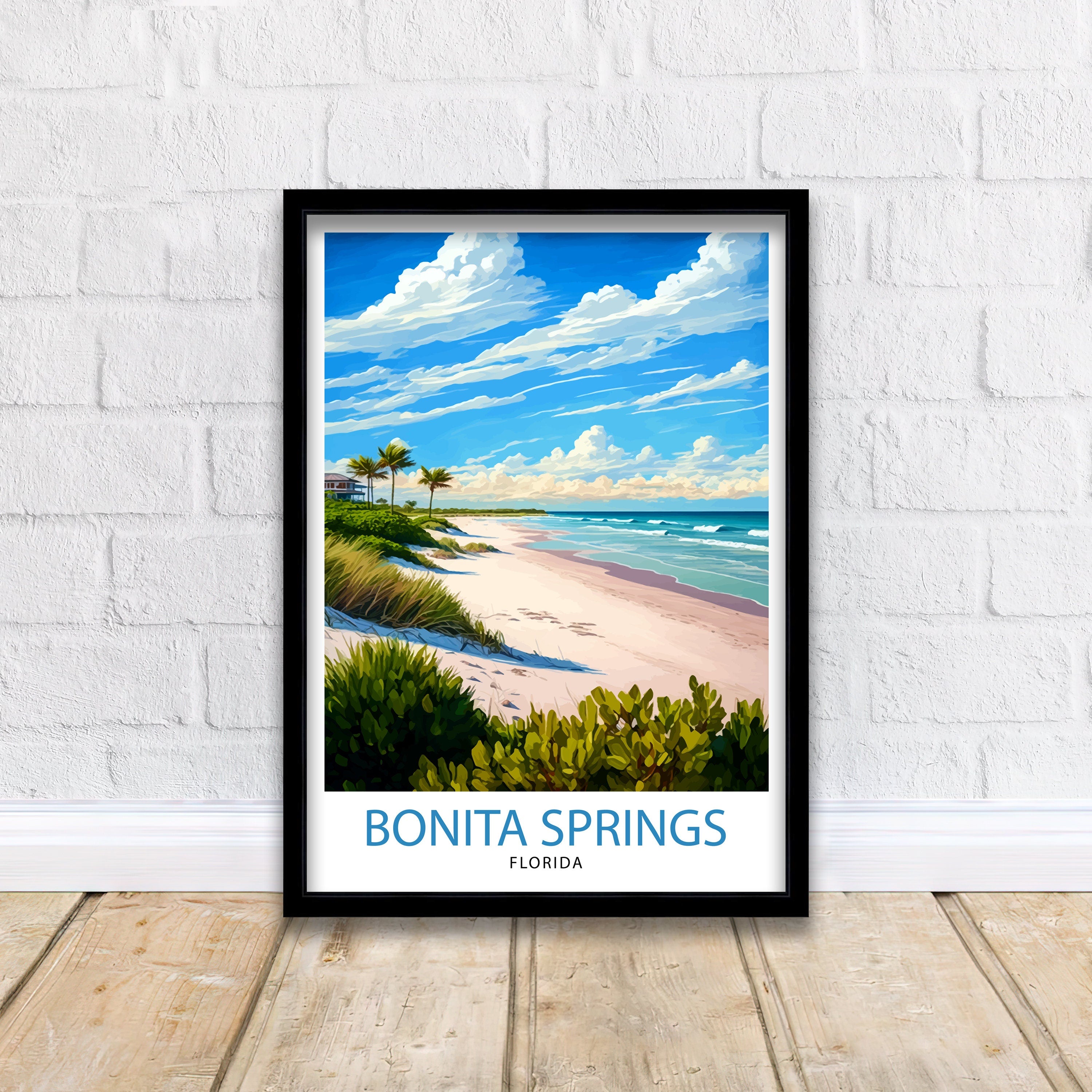 Bonita Springs Florida Travel Print| Wall Art Decor Florida Travel Poster Gift for Florida Lovers Bonita Springs Illustration Florida Beach