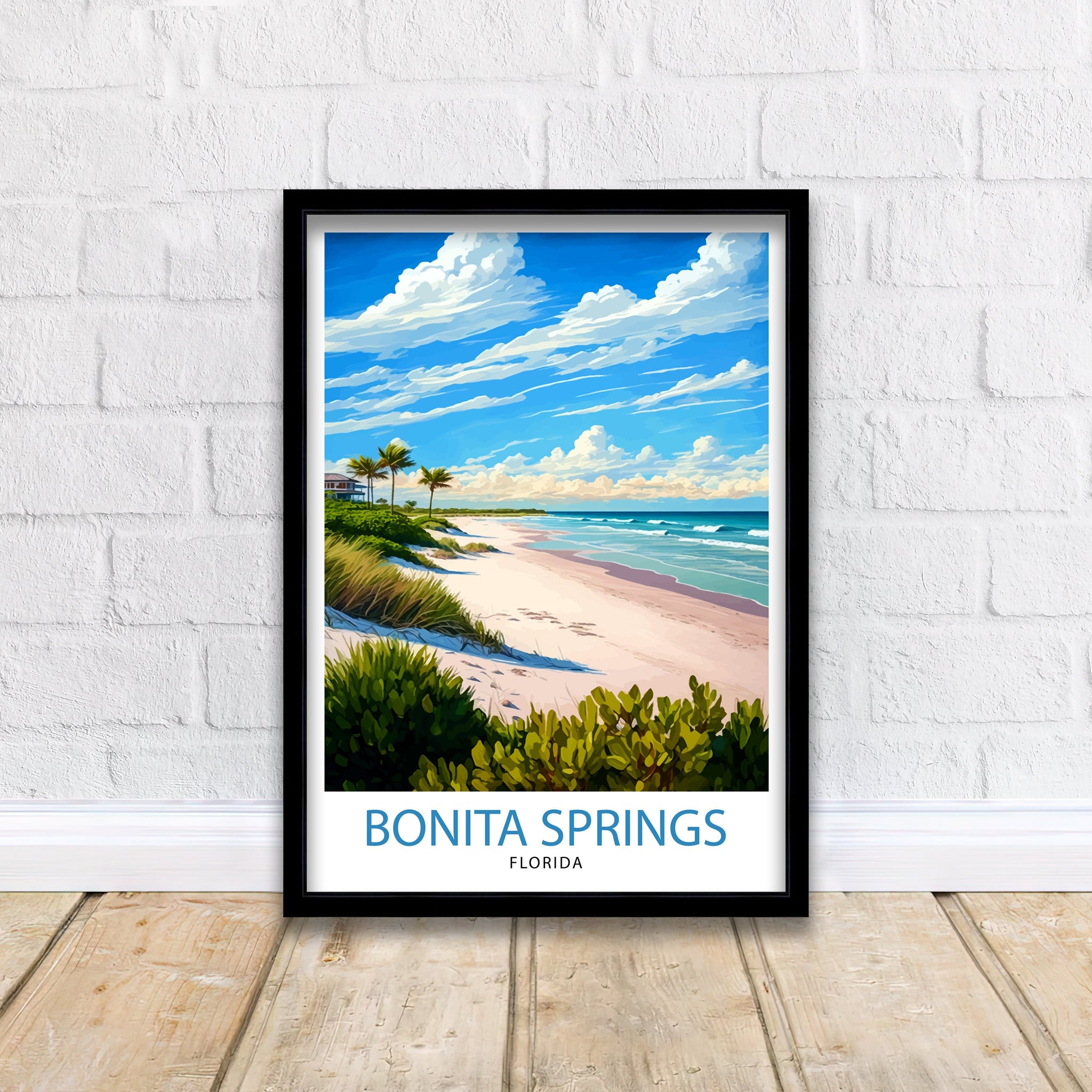Bonita Springs Florida Travel Print| Wall Art Decor Florida Travel Poster Gift for Florida Lovers Bonita Springs Illustration Florida Beach
