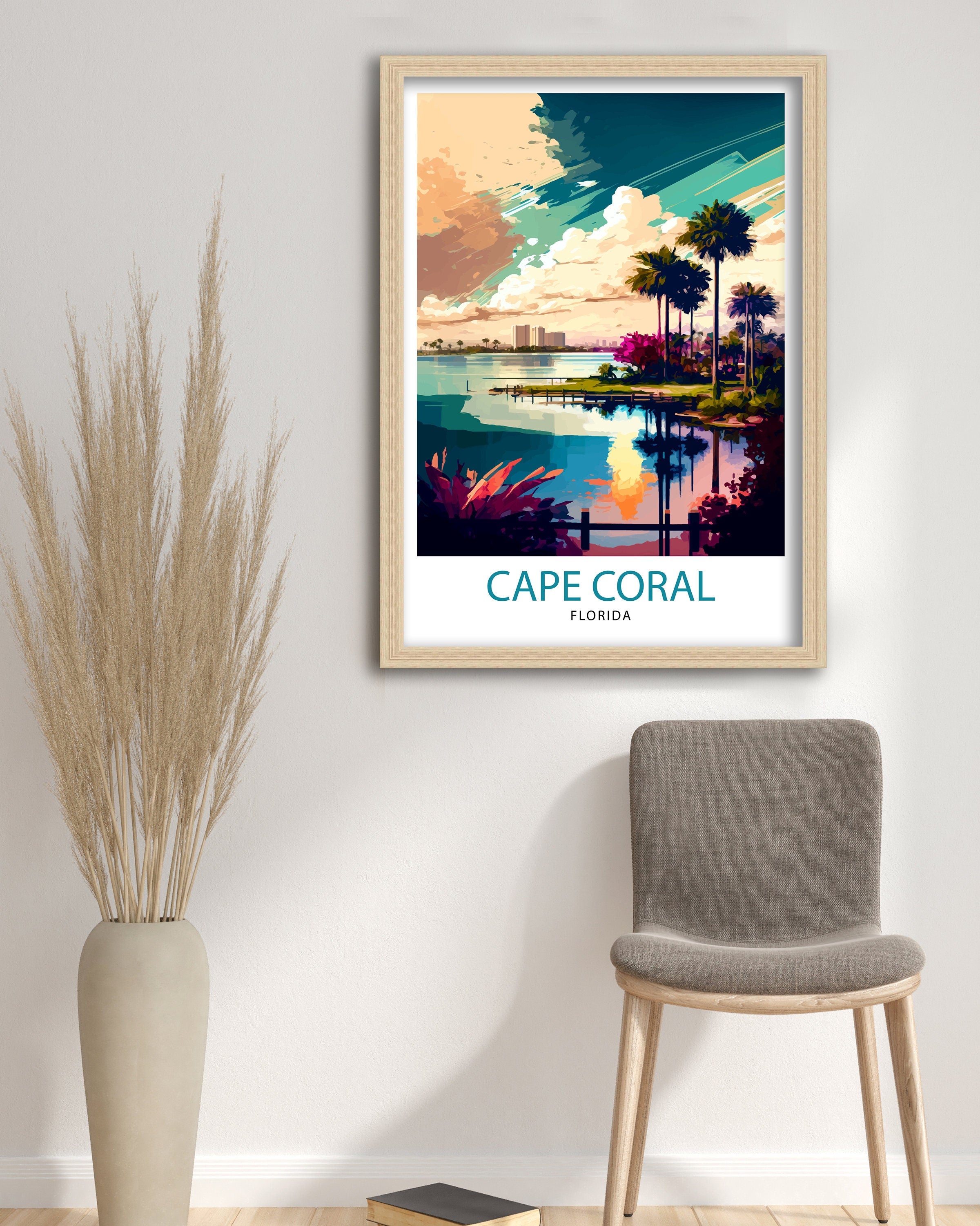 Cape Coral Travel Print| Cape Coral Wall Art Florida Travel Poster Cape Coral Illustration Cape Coral Gift Florida Home Decor