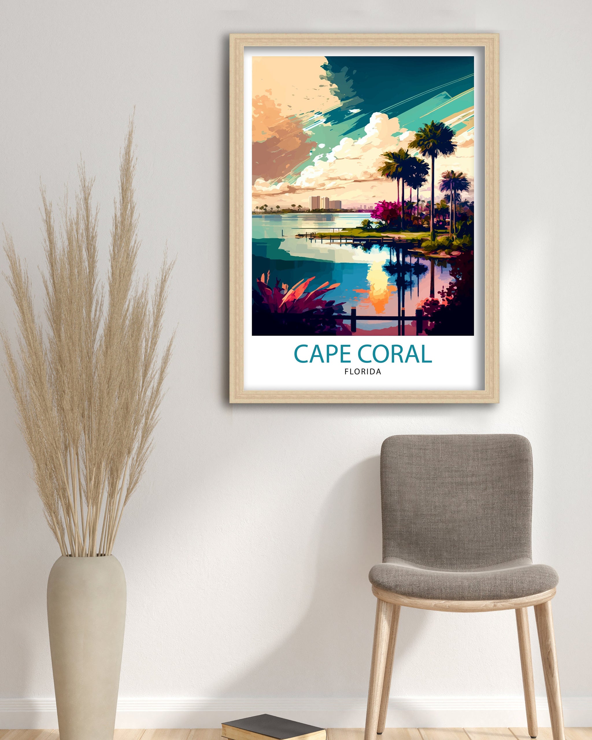 Cape Coral Travel Print| Cape Coral Wall Art Florida Travel Poster Cape Coral Illustration Cape Coral Gift Florida Home Decor