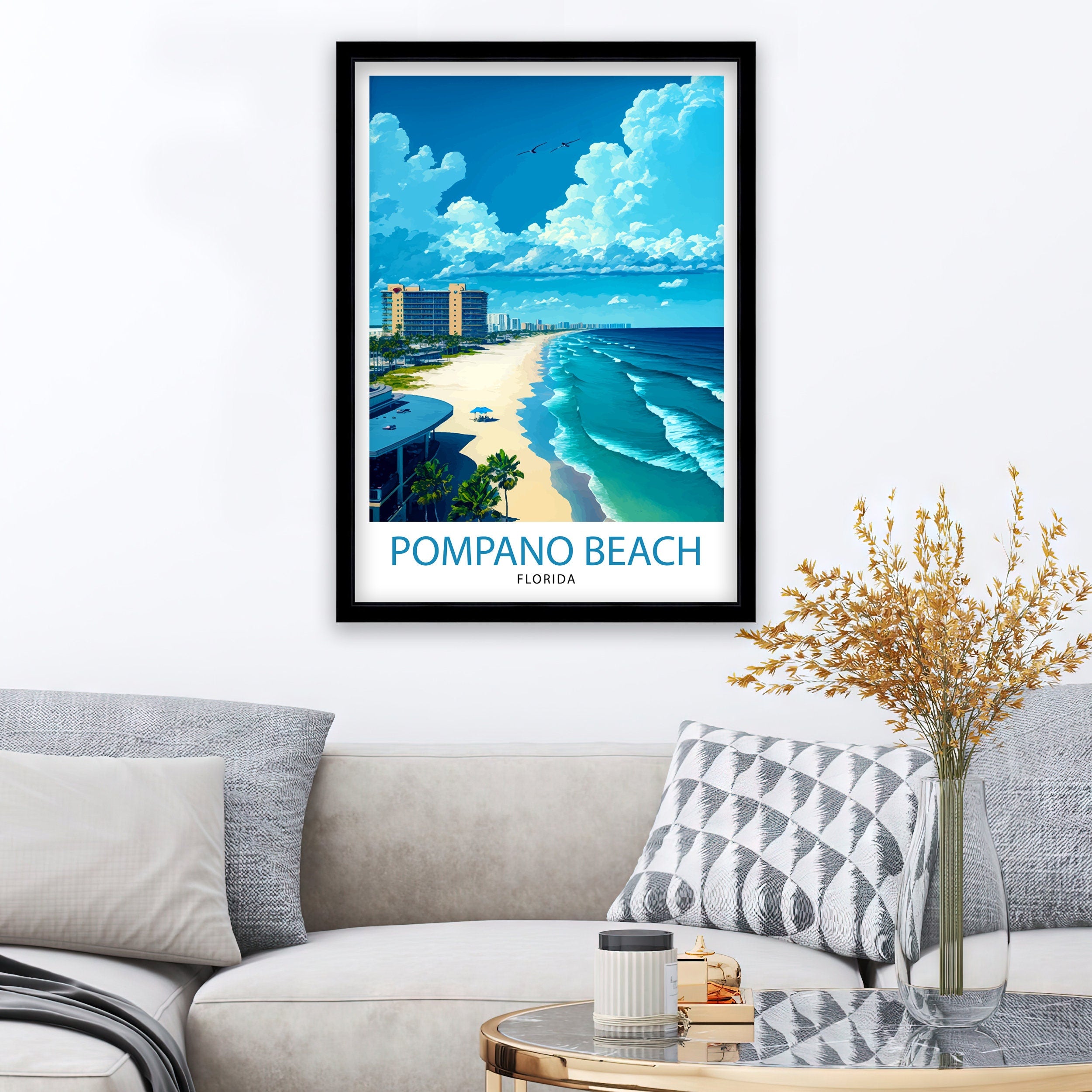 Pompano Beach Florida Travel Print| Pompano Beach Wall Art Florida Beach Decor Travel Poster Gift for Pompano Beach Florida Home Decor