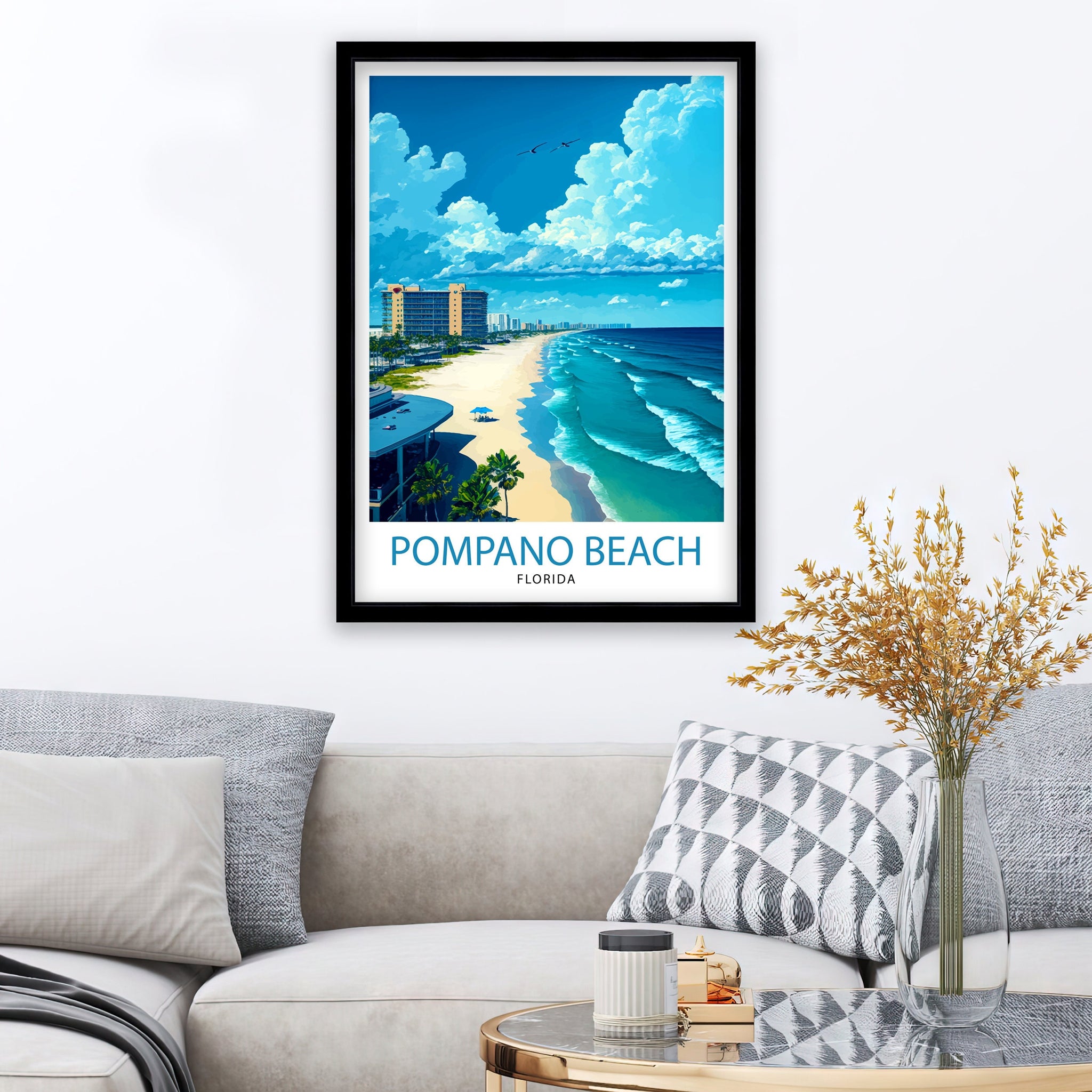 Pompano Beach Florida Travel Print| Pompano Beach Wall Art Florida Beach Decor Travel Poster Gift for Pompano Beach Florida Home Decor