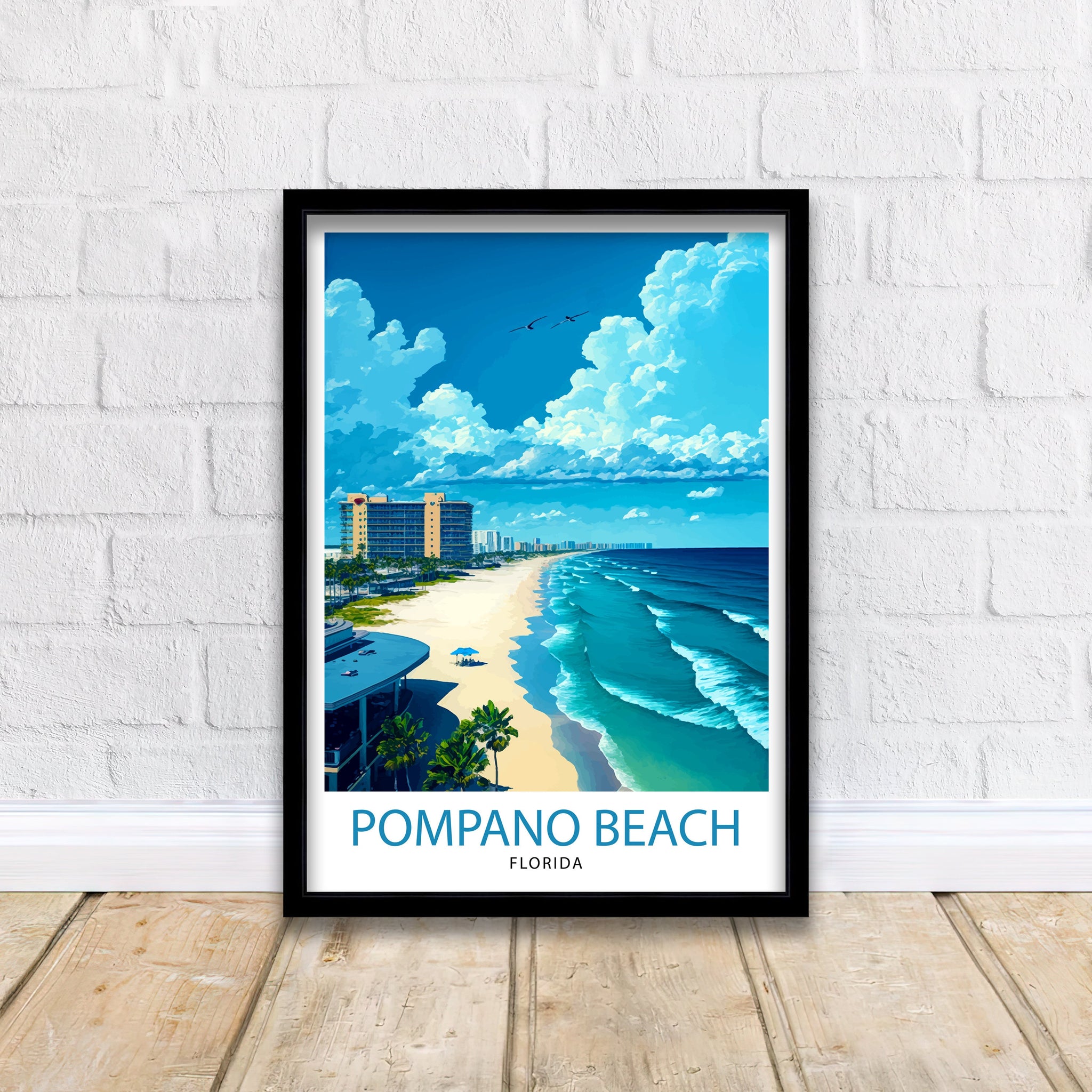 Pompano Beach Florida Travel Print| Pompano Beach Wall Art Florida Beach Decor Travel Poster Gift for Pompano Beach Florida Home Decor
