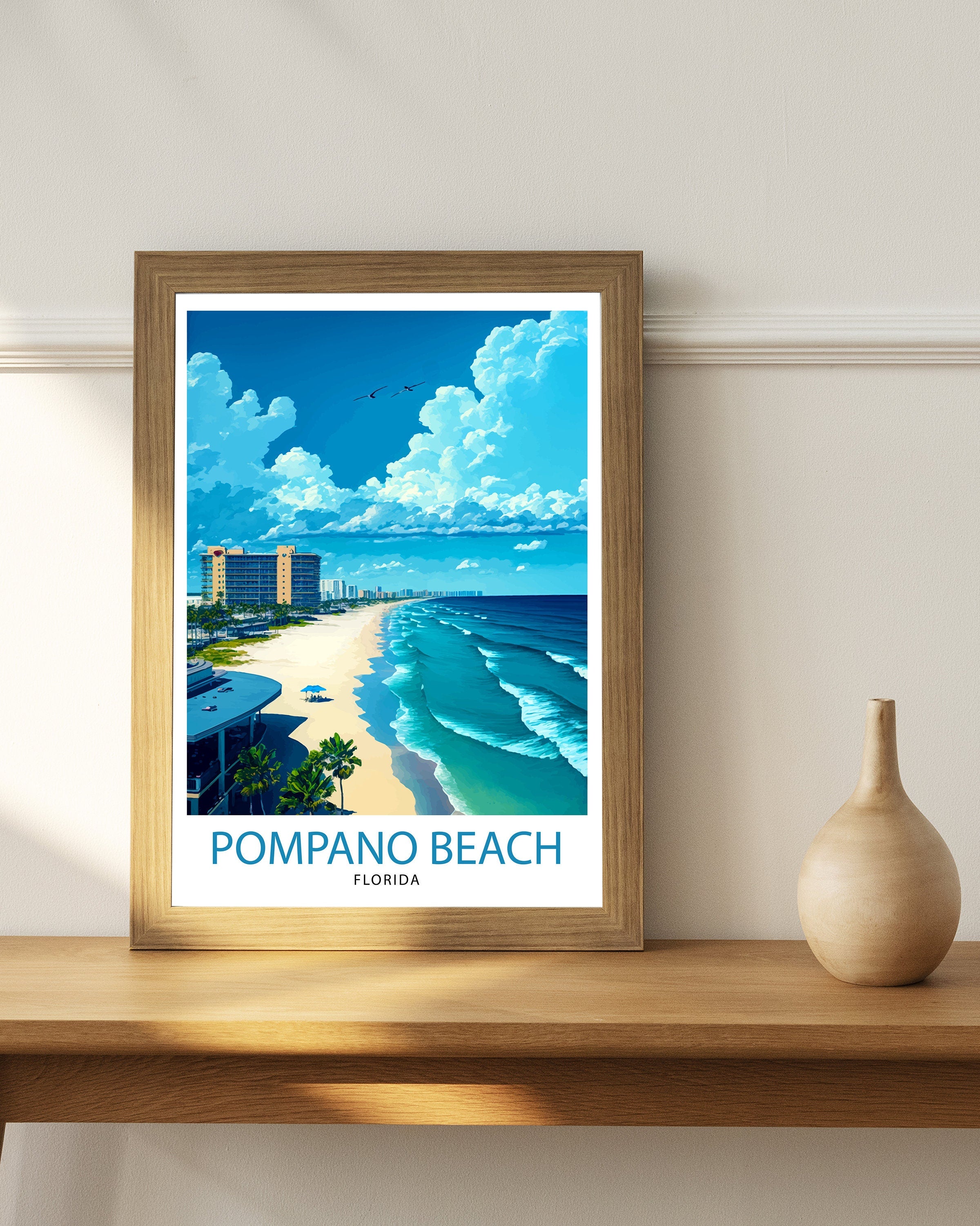 Pompano Beach Florida Travel Print| Pompano Beach Wall Art Florida Beach Decor Travel Poster Gift for Pompano Beach Florida Home Decor