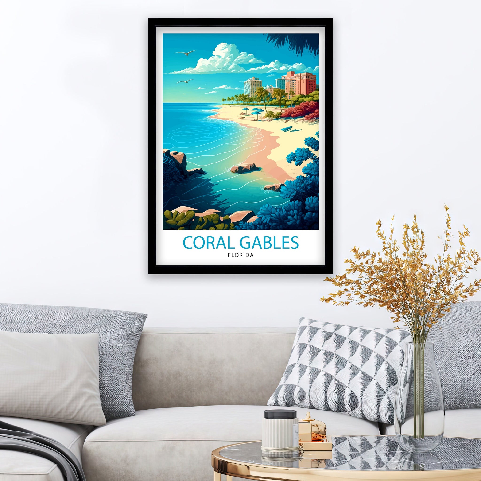 Coral Gables Florida Travel Print| Coral Gables Wall Decor Coral Gables Home Living Decor Coral Gables Illustration Travel Poster Coral