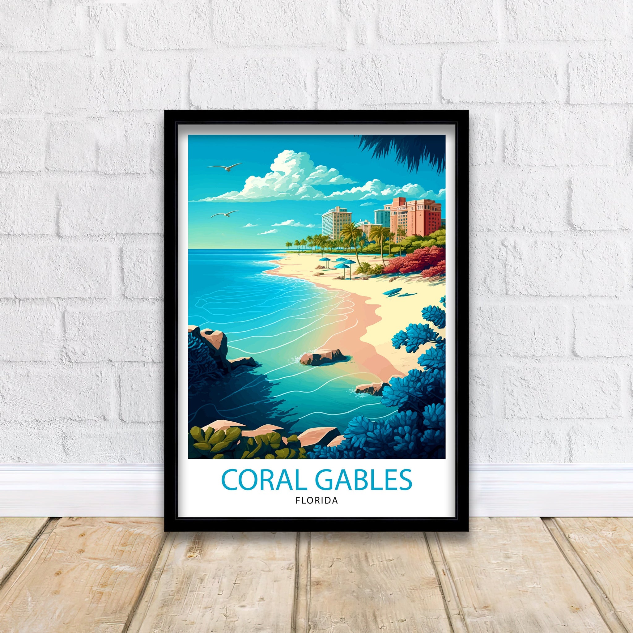 Coral Gables Florida Travel Print| Coral Gables Wall Decor Coral Gables Home Living Decor Coral Gables Illustration Travel Poster Coral