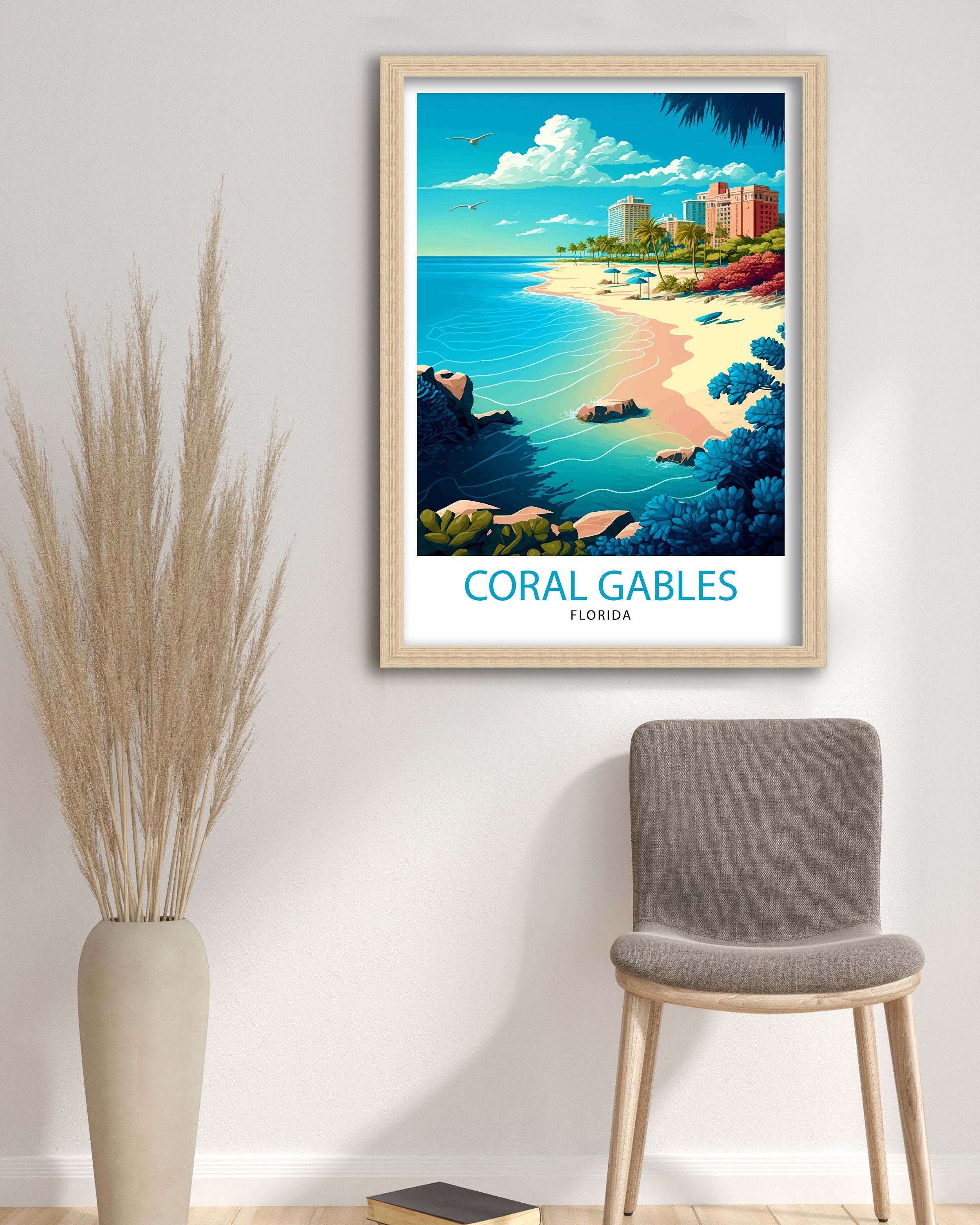 Coral Gables Florida Travel Print| Coral Gables Wall Decor Coral Gables Home Living Decor Coral Gables Illustration Travel Poster Coral