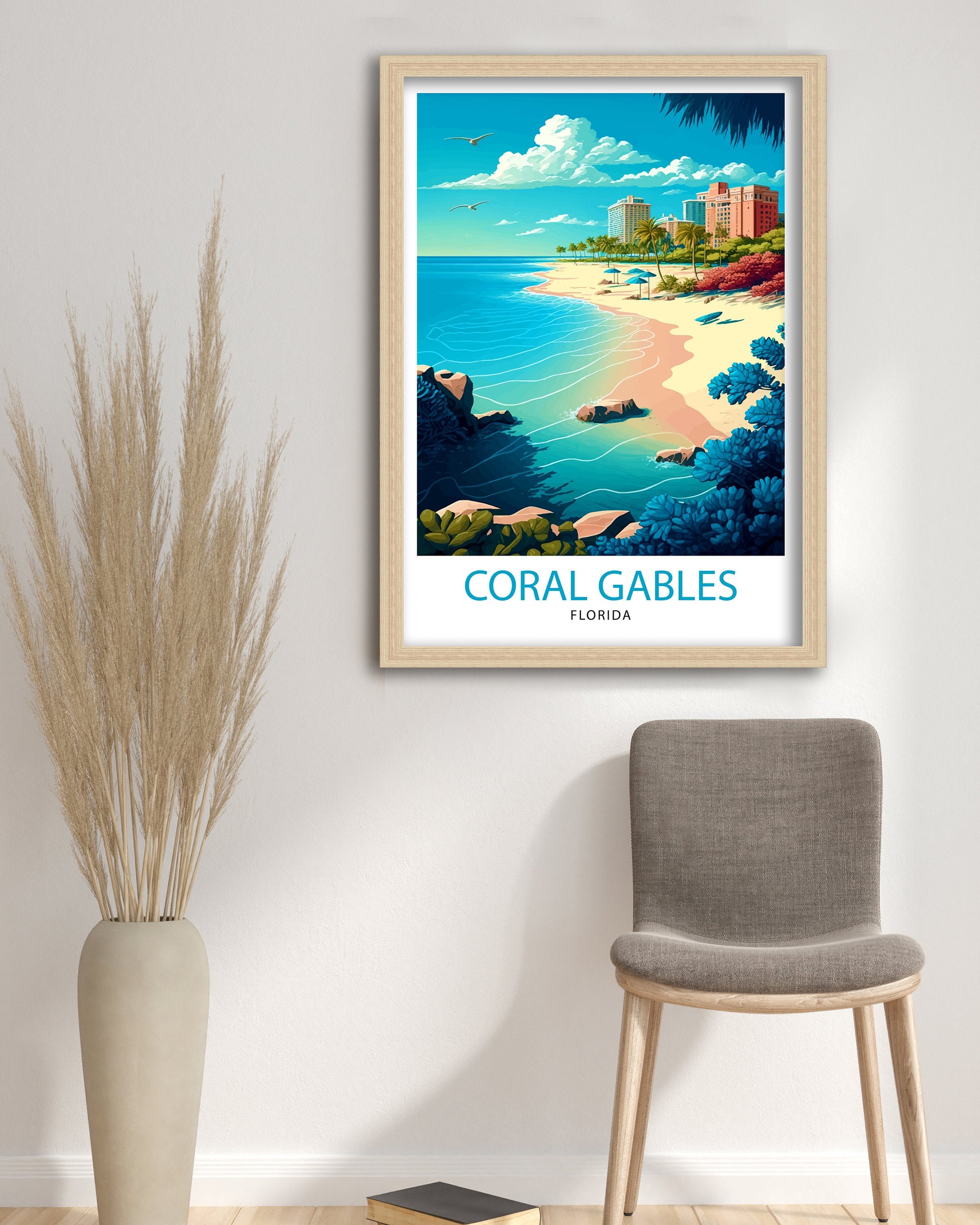 Coral Gables Florida Travel Print| Coral Gables Wall Decor Coral Gables Home Living Decor Coral Gables Illustration Travel Poster Coral