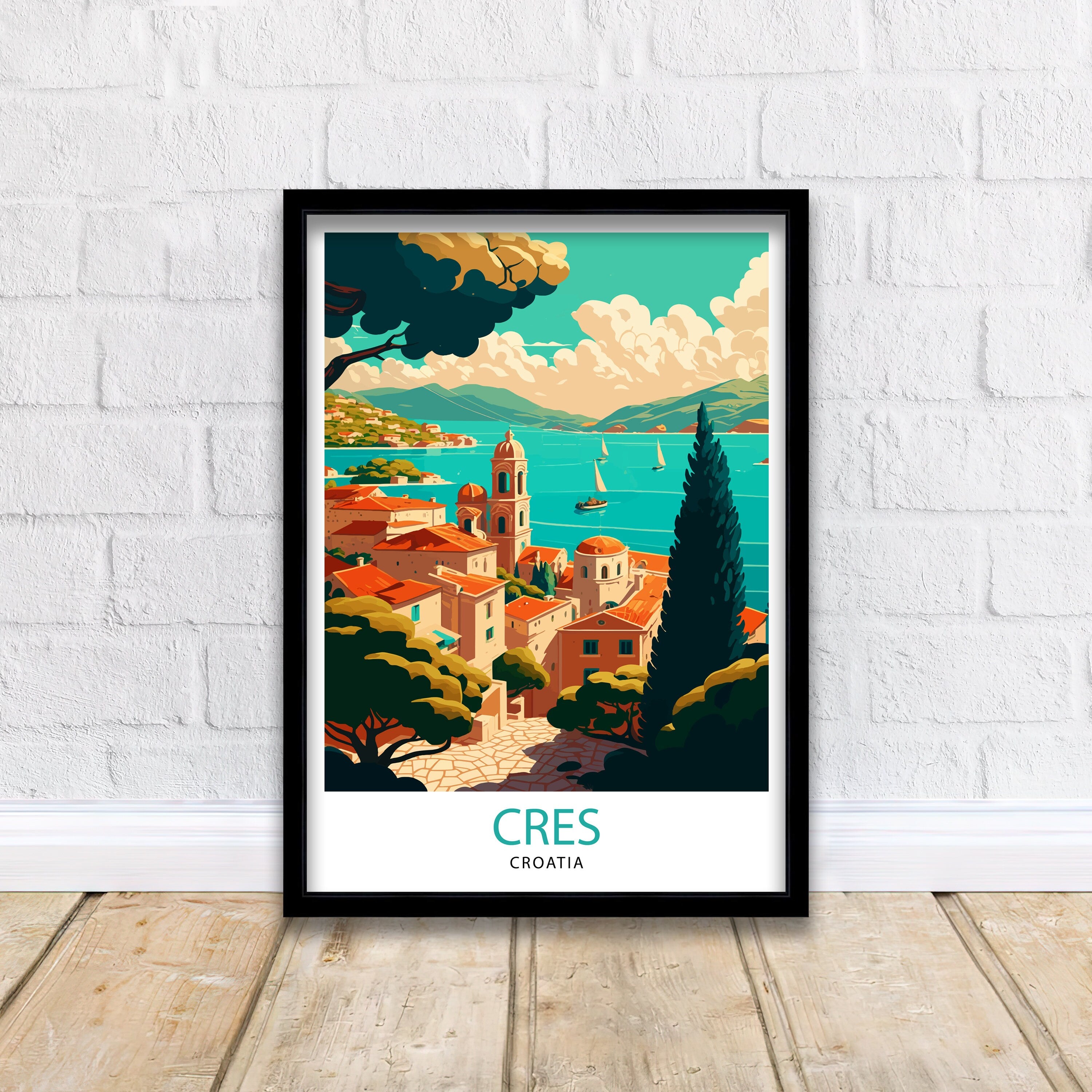 Cres Croatia Travel Poster, Coastal Village Art Print