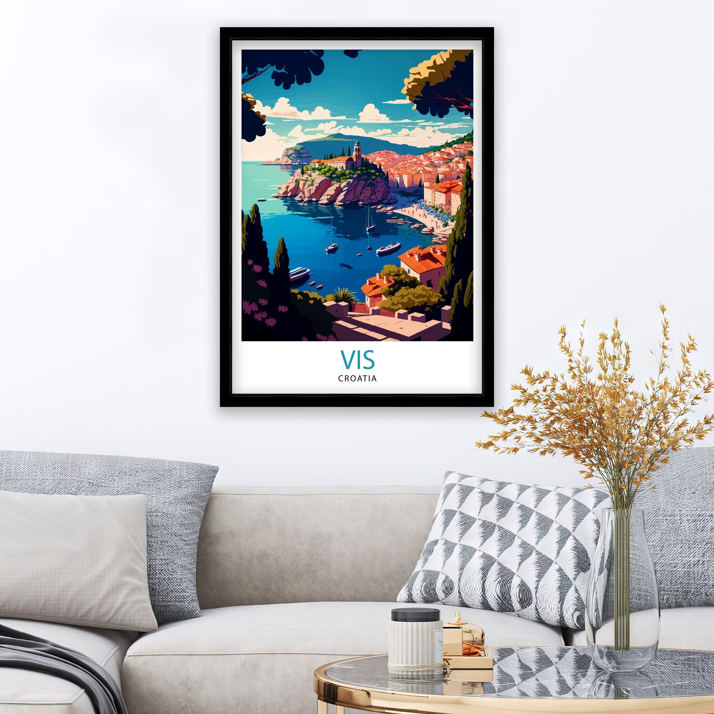 Vis Croatia Travel Poster, Adriatic Coast Art Print