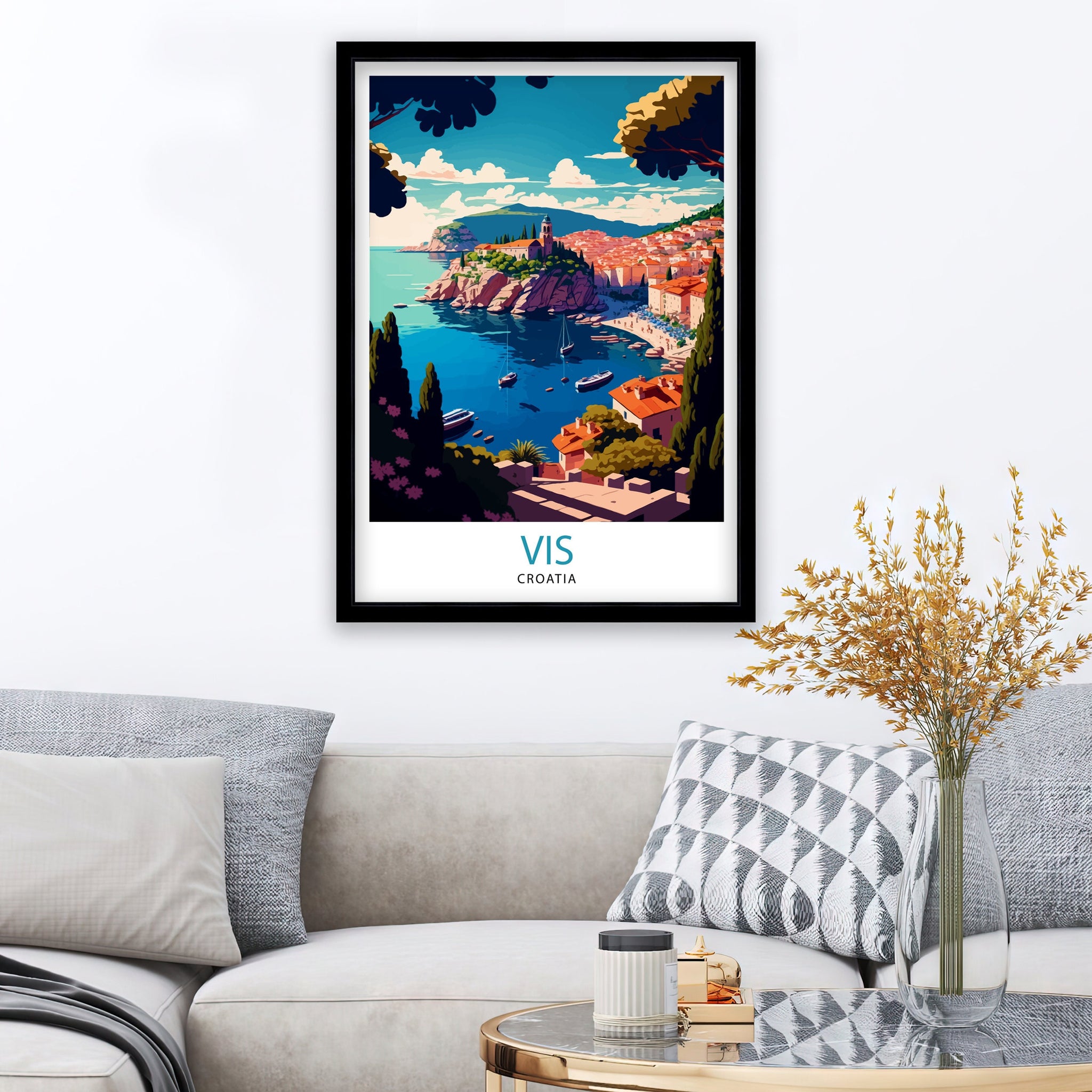Vis Croatia Travel Poster, Adriatic Coast Art Print