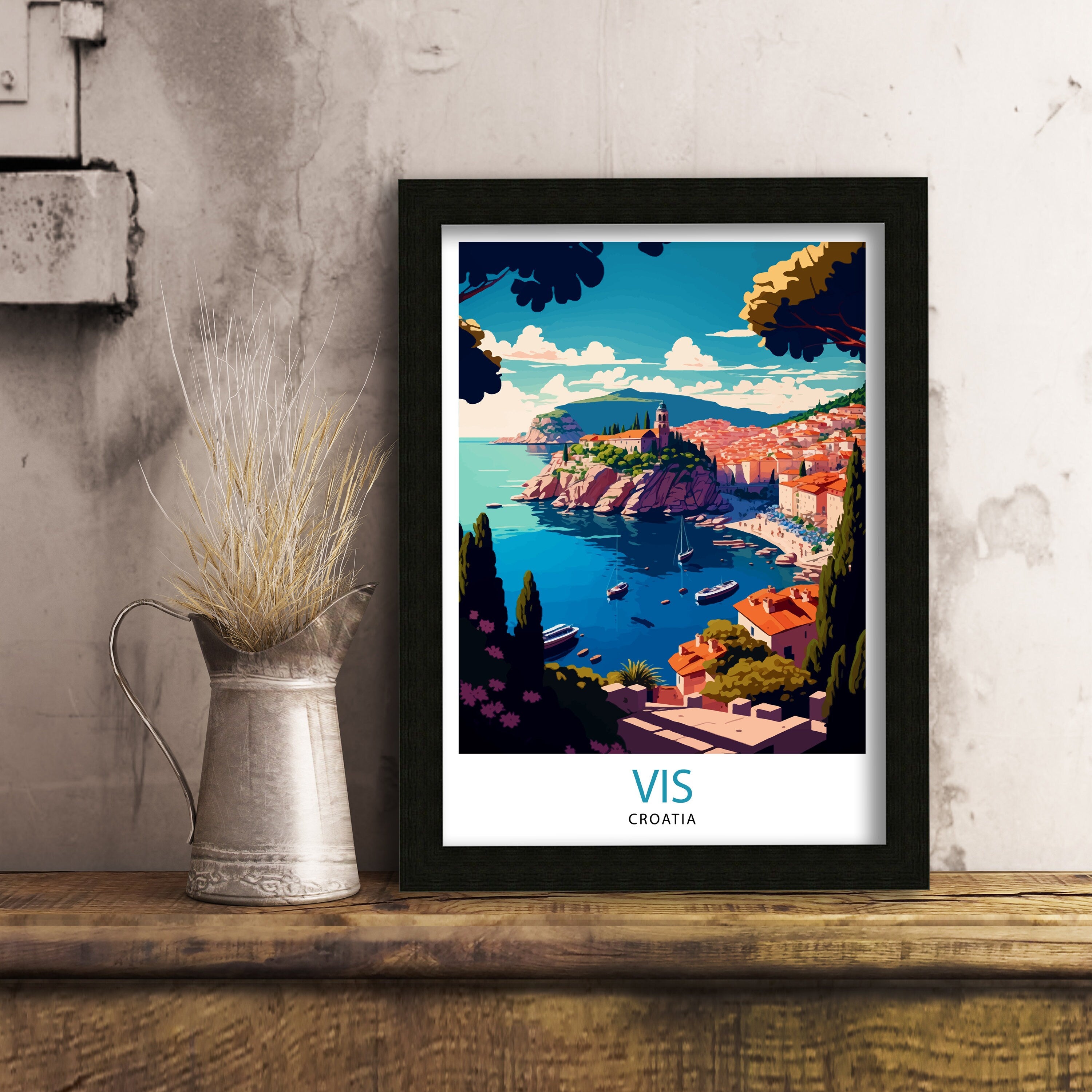 Vis Croatia Travel Poster, Adriatic Coast Art Print