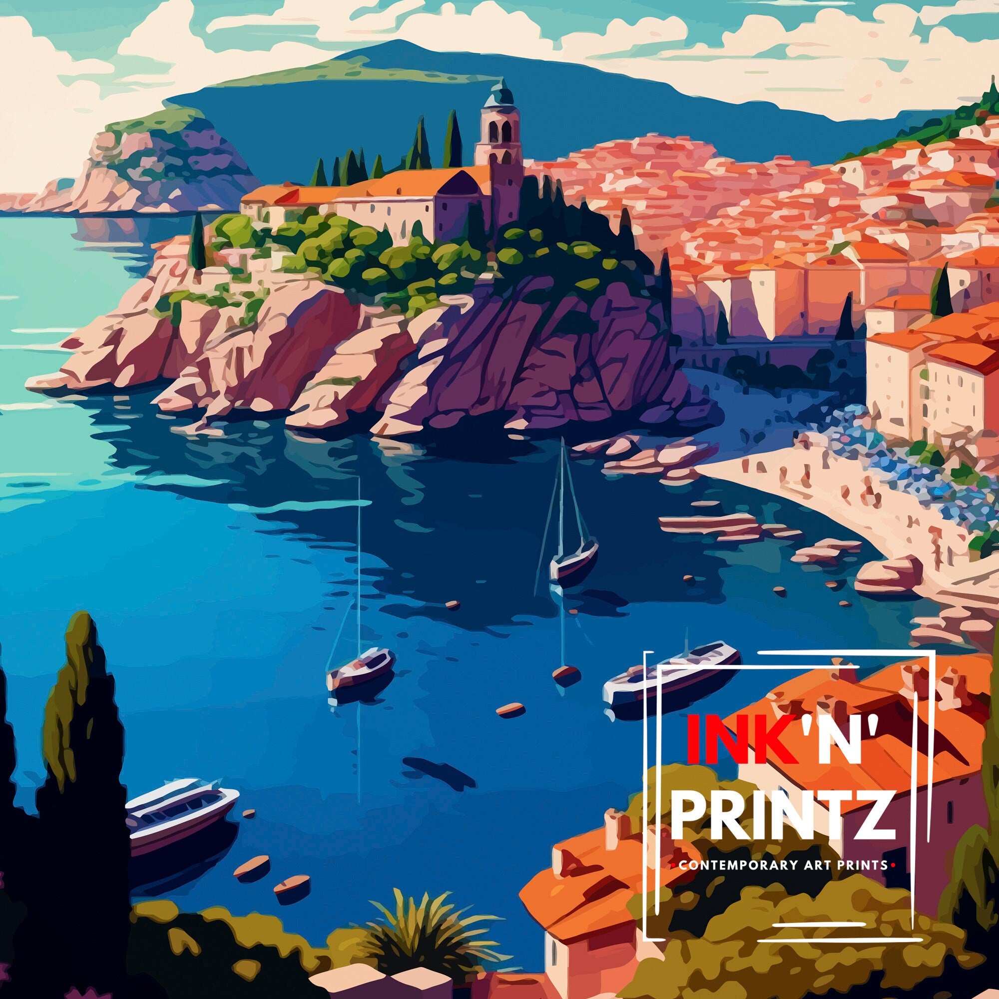 Vis Croatia Travel Poster, Adriatic Coast Art Print