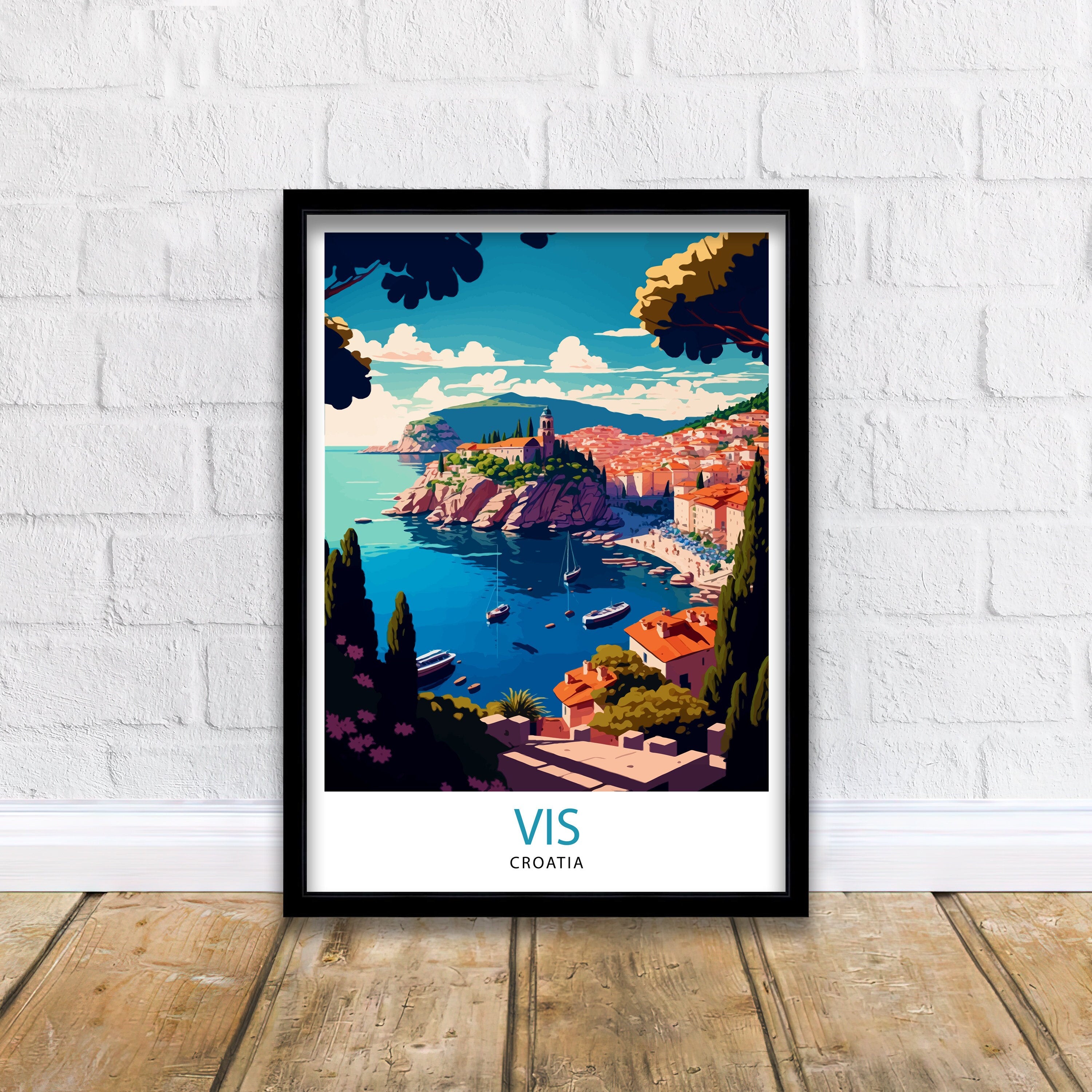 Vis Croatia Travel Poster, Adriatic Coast Art Print