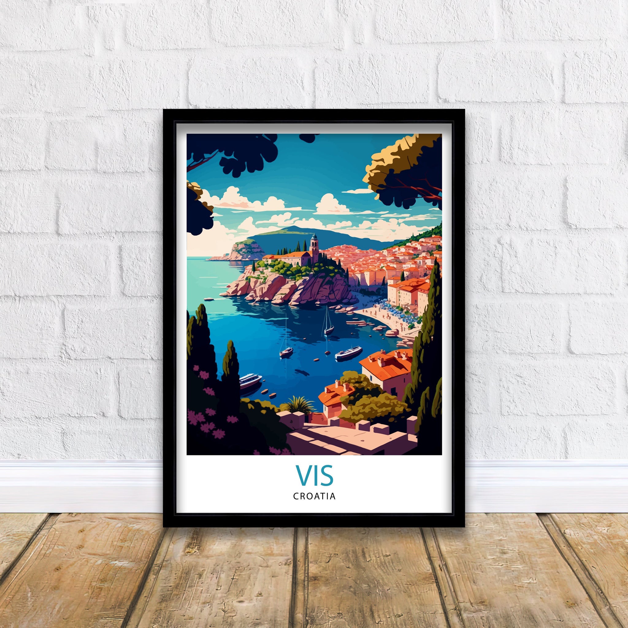 Vis Croatia Travel Poster, Adriatic Coast Art Print