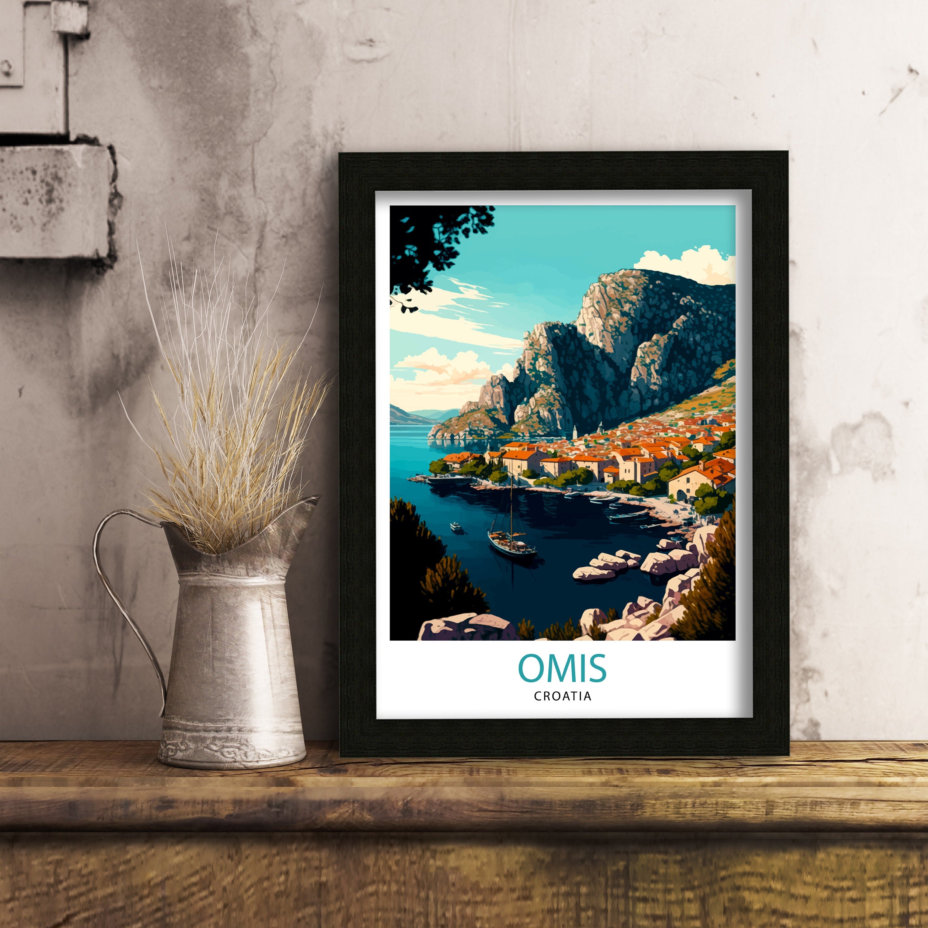 Omis Croatia Travel Print Omis Wall Decor Omis Home Living Decor Omis Illustration Travel Poster Gift for Omis Croatia Home Decor