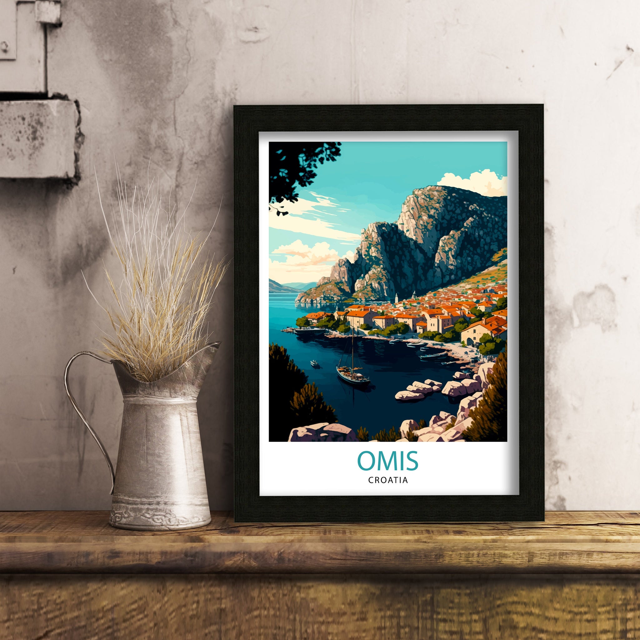 Omis Croatia Travel Print Omis Wall Decor Omis Home Living Decor Omis Illustration Travel Poster Gift for Omis Croatia Home Decor
