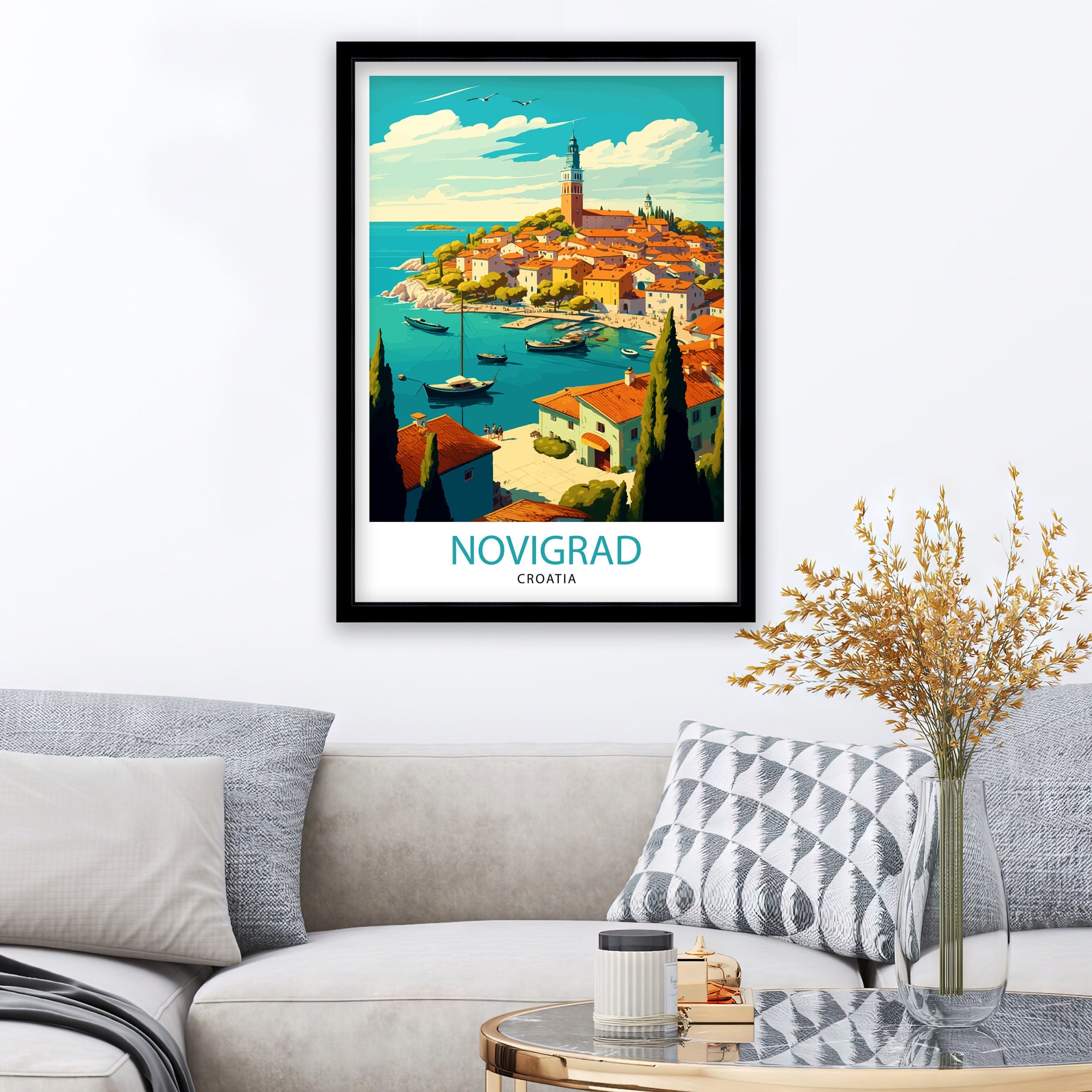 Novigrad Croatia Art Print | Coastal Town Illustration