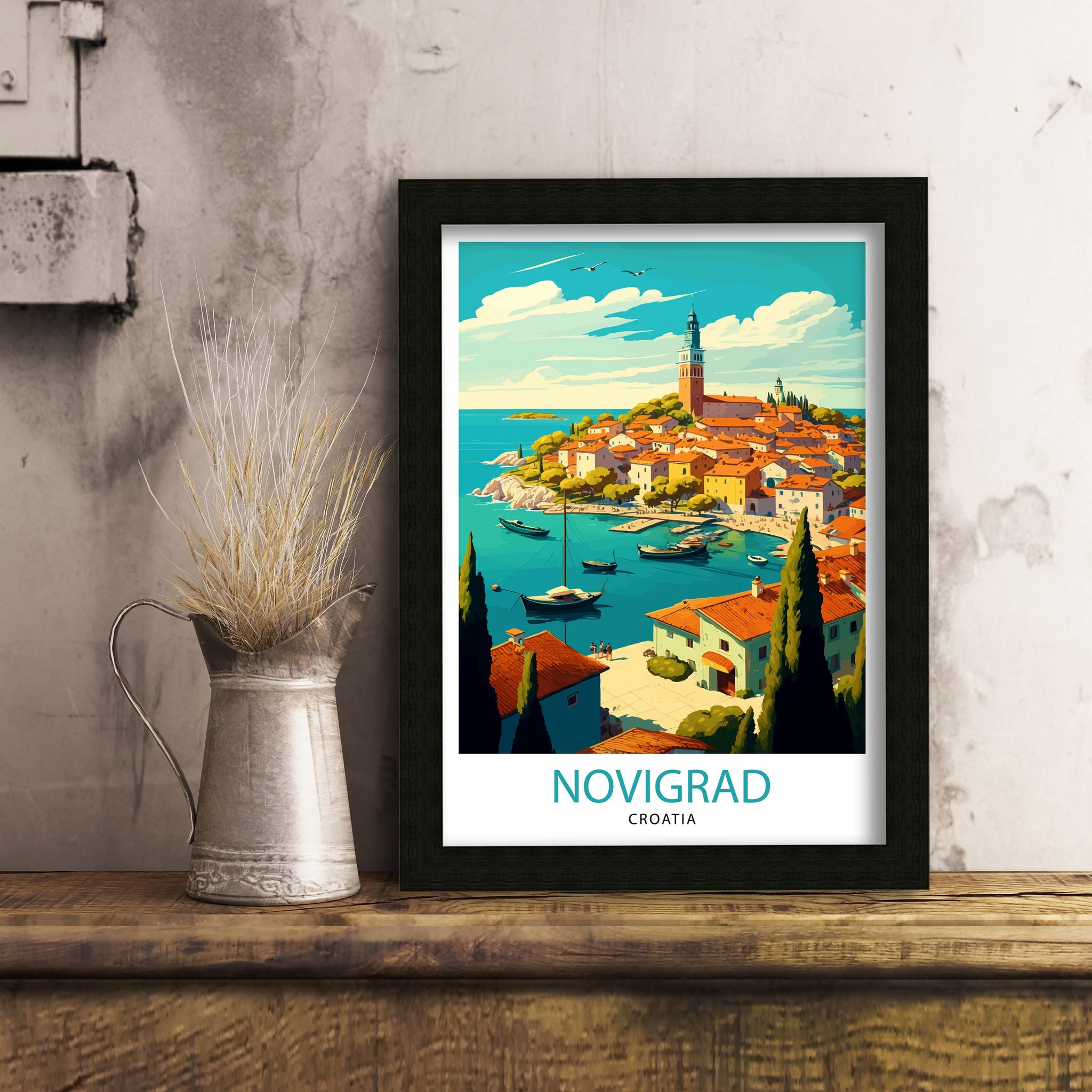 Novigrad Croatia Art Print | Coastal Town Illustration