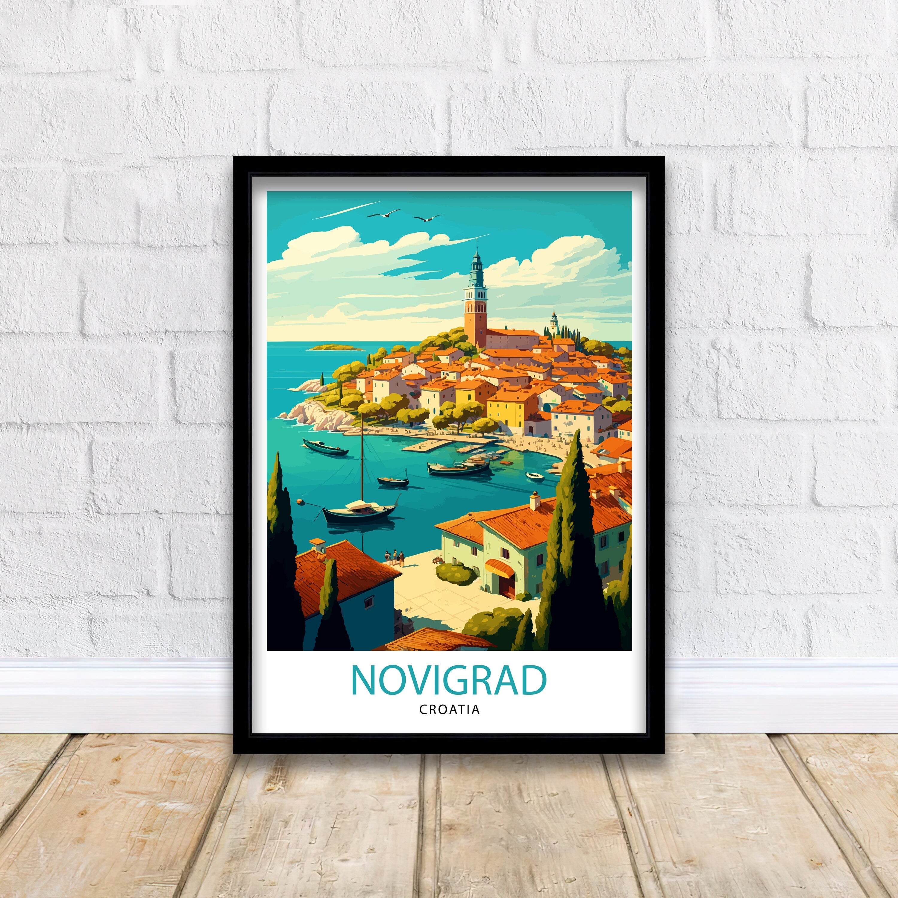 Novigrad Croatia Art Print | Coastal Town Illustration