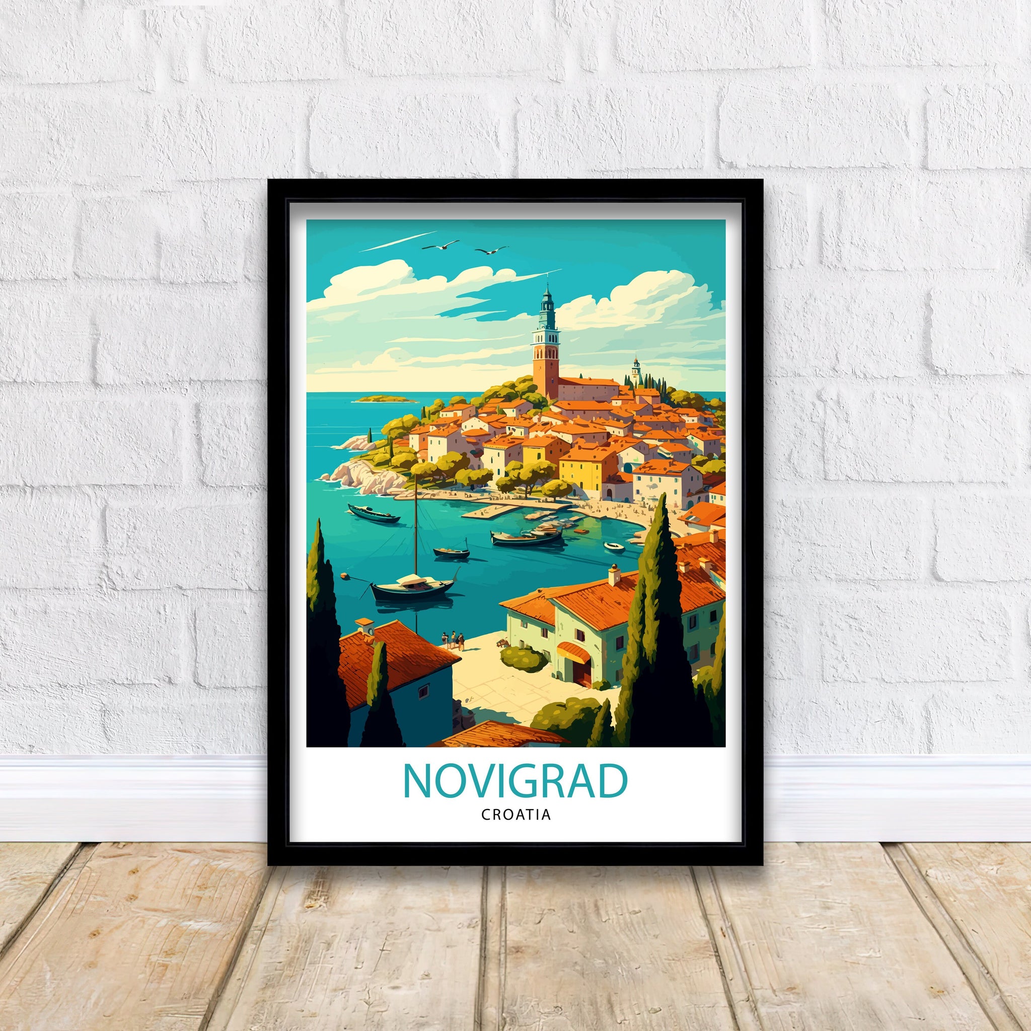 Novigrad Croatia Art Print | Coastal Town Illustration