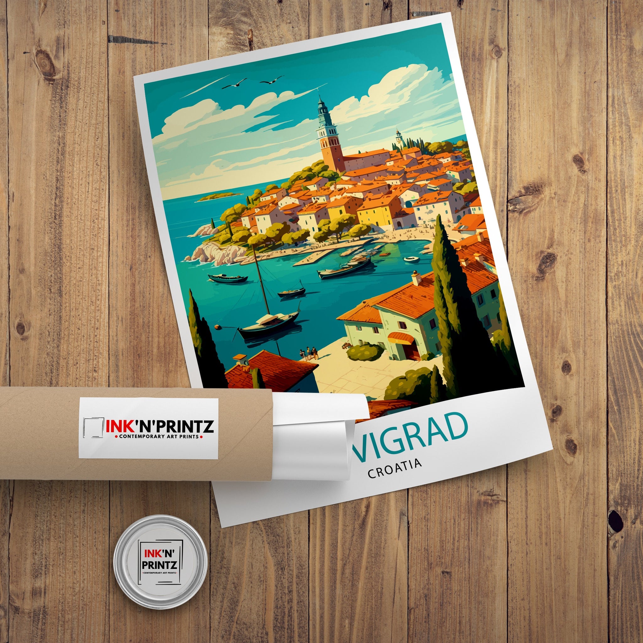 Novigrad Croatia Art Print | Coastal Town Illustration